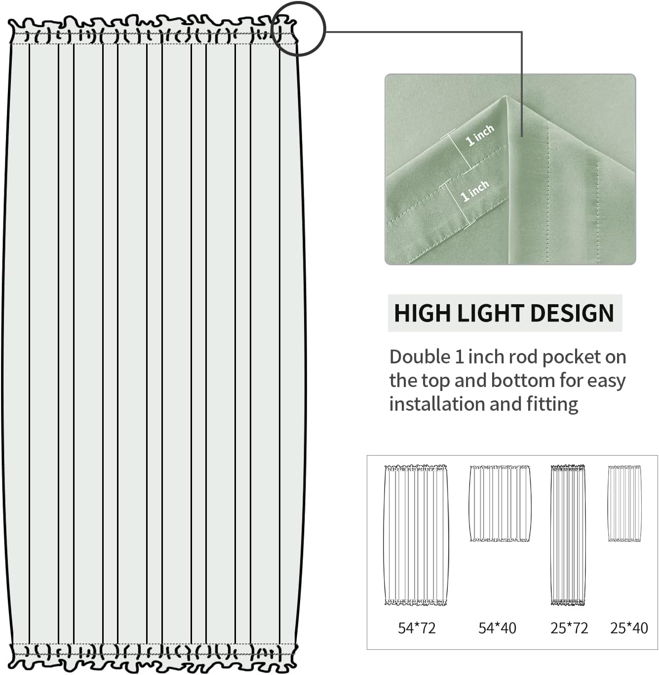 DWCN French Door Curtains – Rod Pocket Thermal Blackout Curtain for Doors with Glass Window, Kitchen and Patio Doors for Privacy, 54 X 40 Inches Long, 1 Curtain Panel with Tieback,Bean Green