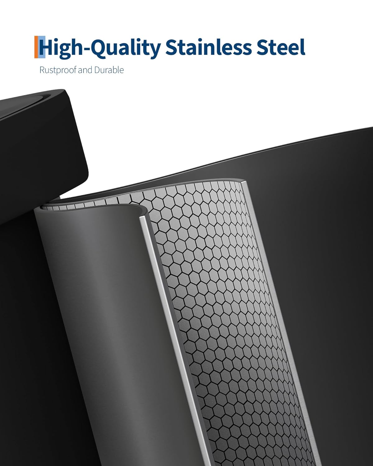 Garvee 13 Gallon / 50 Liter Metal Trash Can with Lid, Large Garbage Can for Kitchen, Rustproof Step-on Kitchen Metal Trash Bin with Liner Rim, Rear Handle, Soft Close Plastic Lid, Black