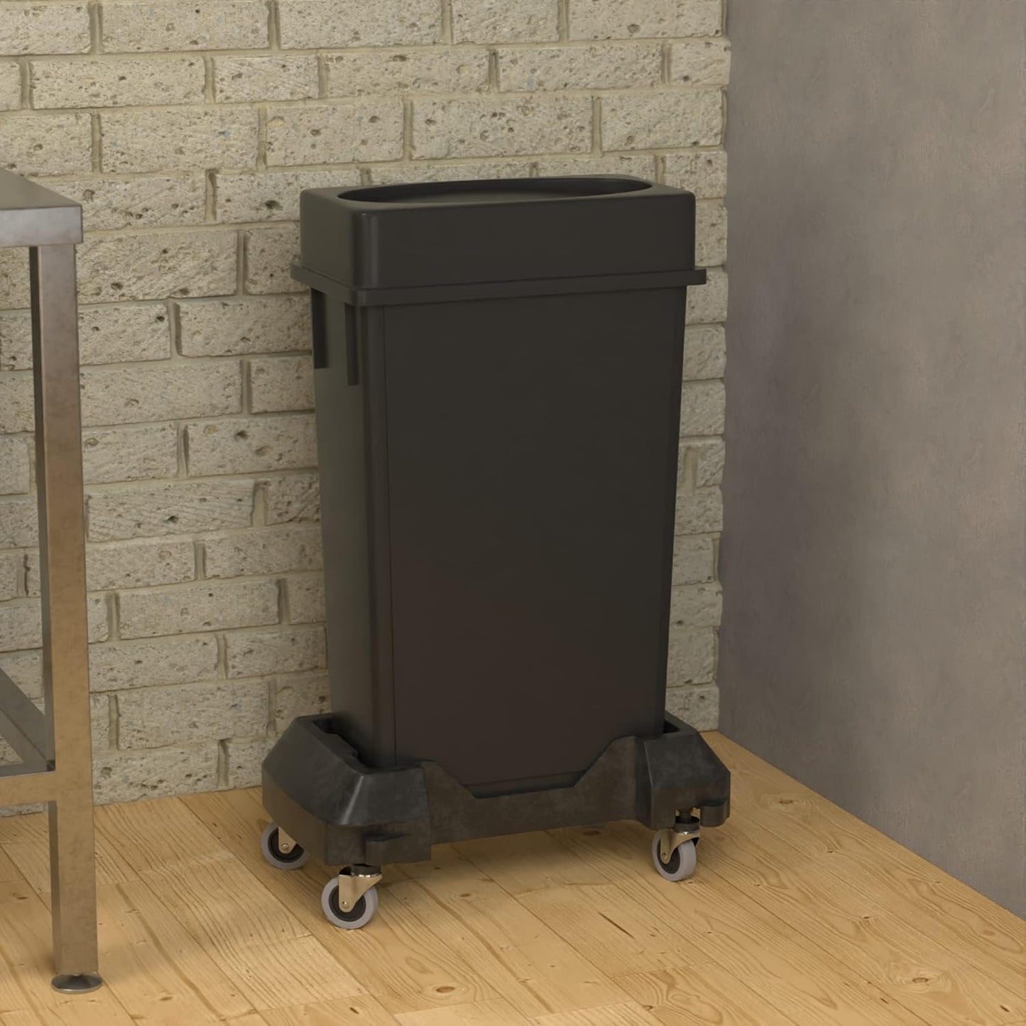 23 Gallon Black Slim Jim Trash Can with Drop Shot Lid and Dolly