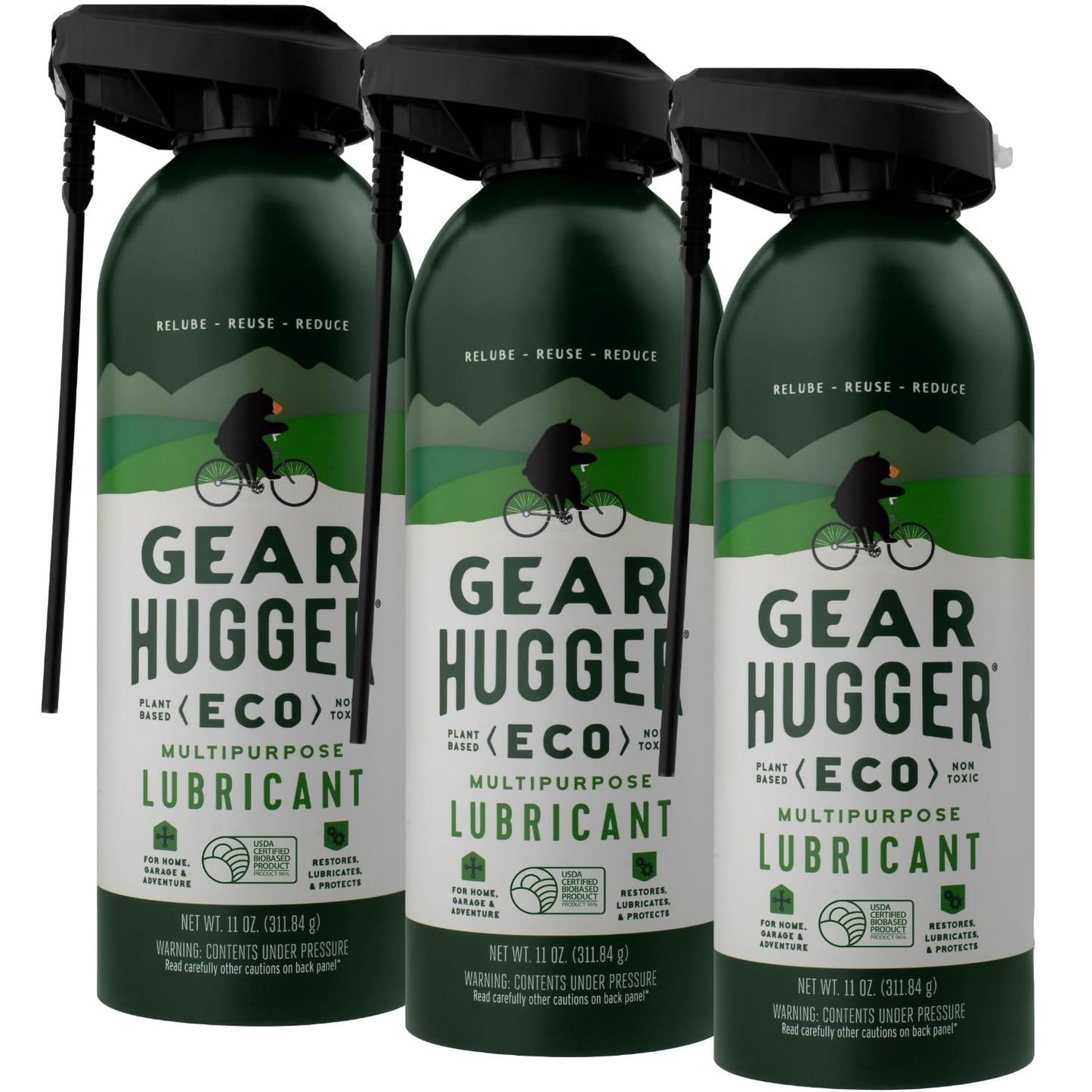 Gear Hugger Multipurpose Lubricant - Eco-Friendly (11 oz, Pack of 3), Rust Remover - Garage Door Lubricant Spray, Door Hinge Lubricant & Lock Lubricant - Plant-Based, No Petroleum, No PTFE