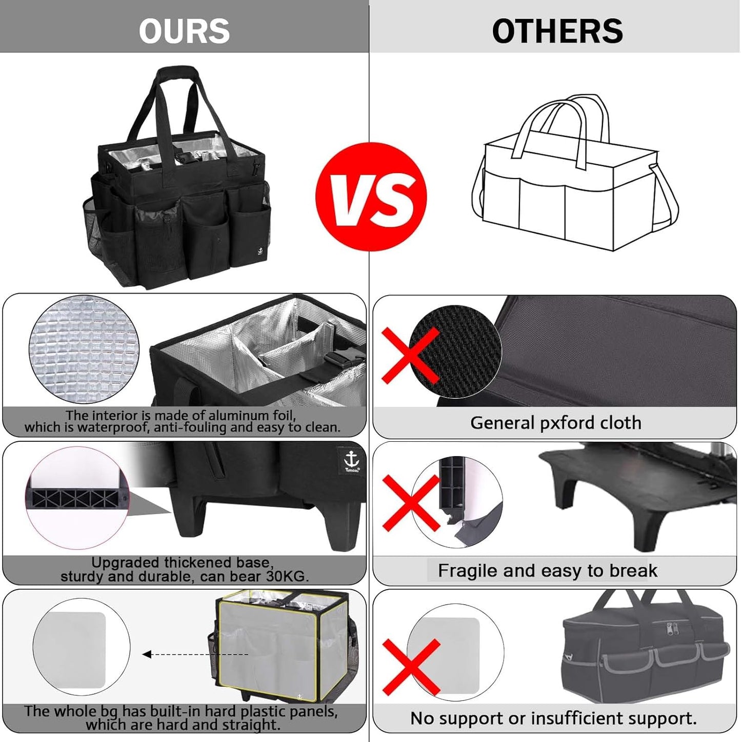 Extra Large Rolling Cleaning Caddy Bag with Detachable, Foldable Trolley Portable Cleaning Cart for Housekeeping Cleaning Caddy with Adjustable Shoulder Strap and Multiple Storage Pockets