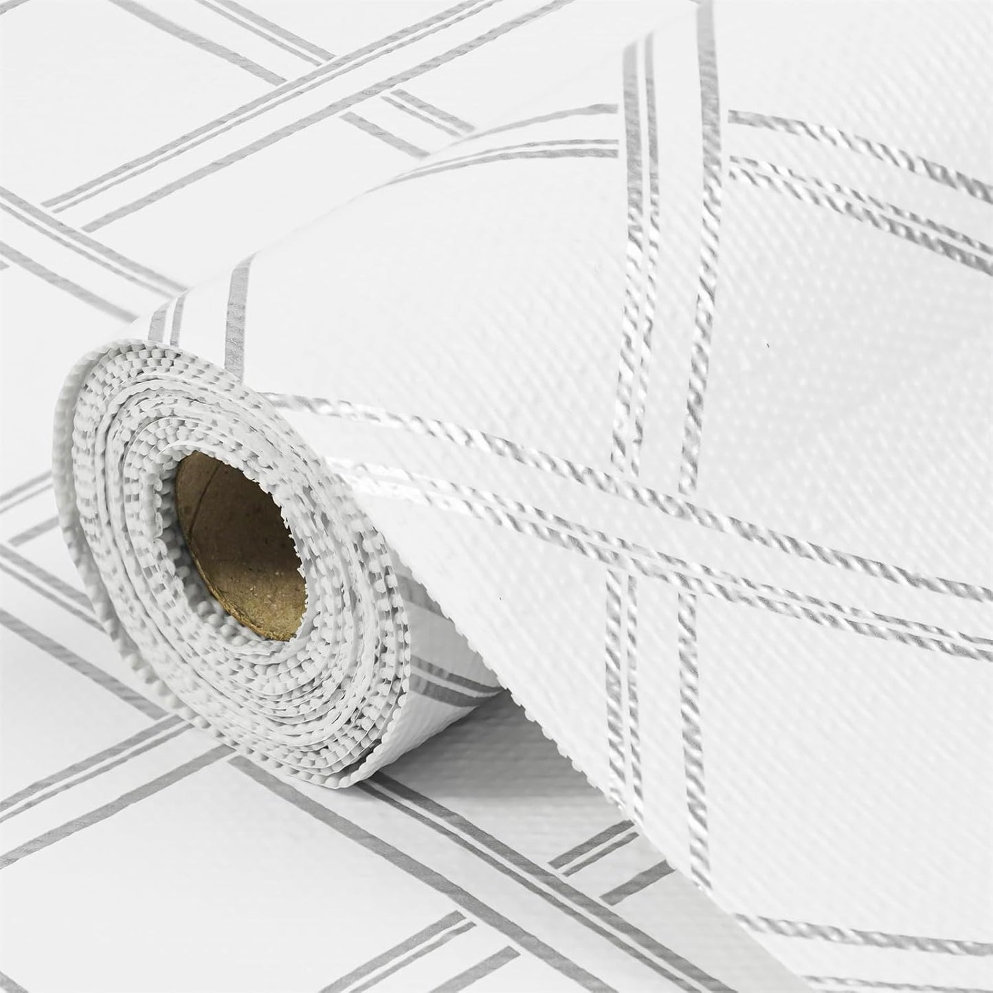 Drawer and Shelf Liner for Kitchen Cabinets Non-Adhesive, Non-Slip Cabinet Liner Shelf Paper Strong Grip Waterproof Easy to Clean for Kitchen Shelves Cupboard,Silver Geometric,12IN X 30FT