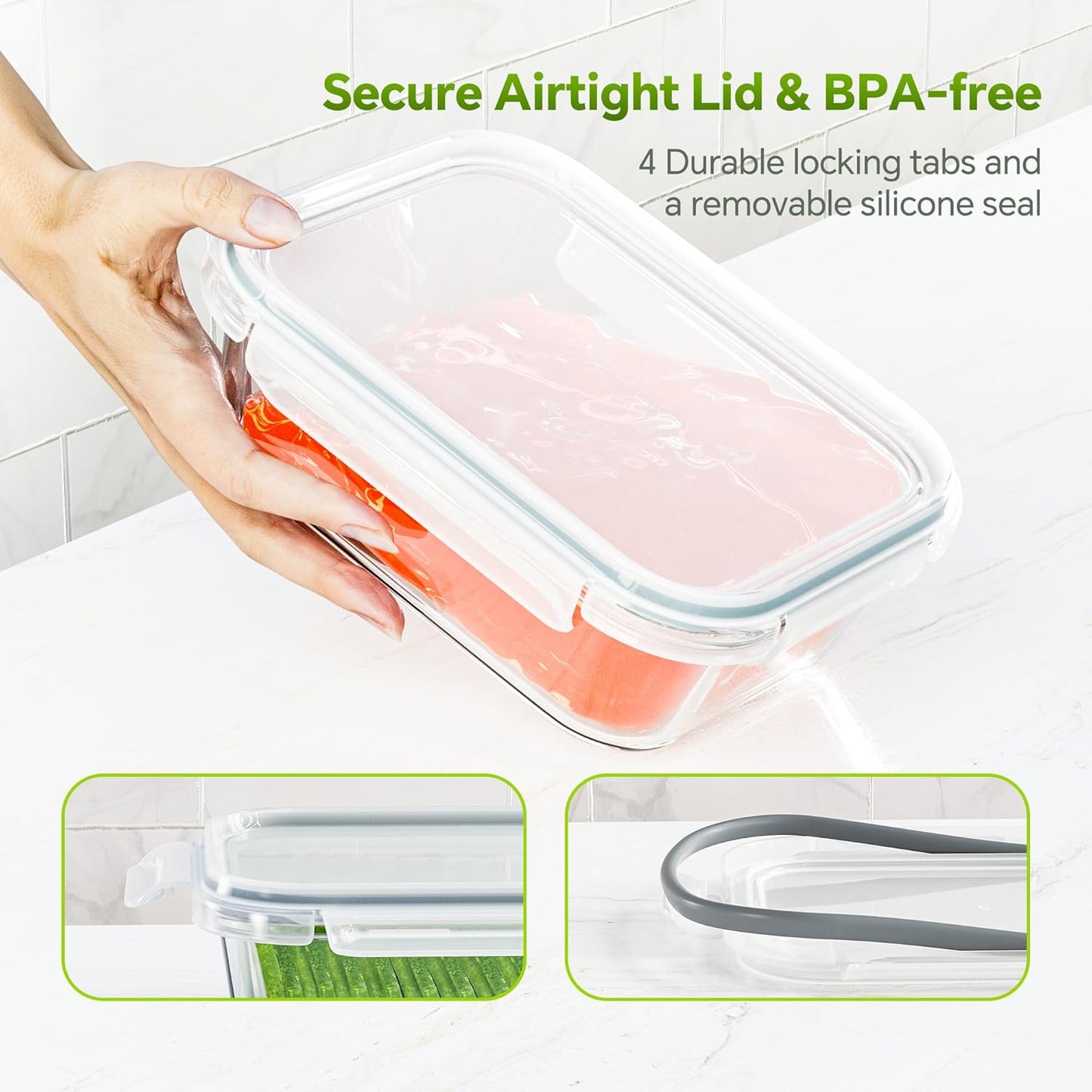 5-Pack 35 oz Borosilicate Glass Food Storage Containers with Lids, Stackable Airtight Glass Meal Prep Containers for Lunch & Leftover, BPA-Free & Leak Proof, for Microwave, Oven, Dishwasher