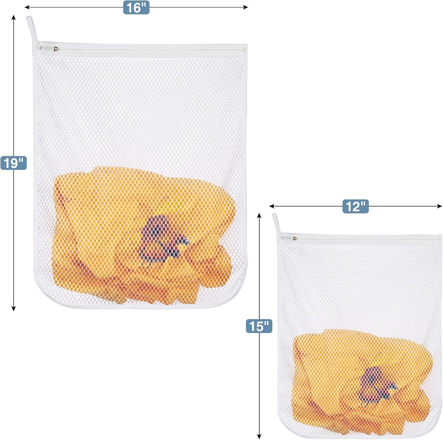 3 pcs Durable Honeycomb Mesh Laundry Bags for Delicates 2 Large (16" x 19") 1 Medium (12" x 15")