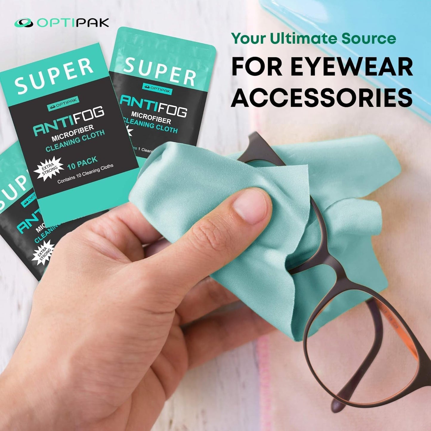 Anti Fog Microfiber Cleaning Cloth for Glasses | Individually Wrapped Microfiber Lens Cleaning Cloth for Eyeglasses, Lenses, Binoculars, Face Shields, Ski Masks or Swim Goggles (10 Count)