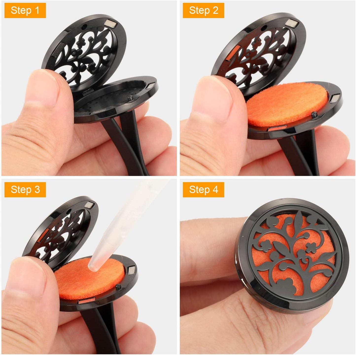 2 Pieces 316L Stainless Steel Car Aromatherapy Essential Oil Diffuser Air Freshener Vent Clip Locket with 48 Pieces Replacement Felt Pad for Christmas Valentine’s Day Giving (Tree and Cloud Tree)