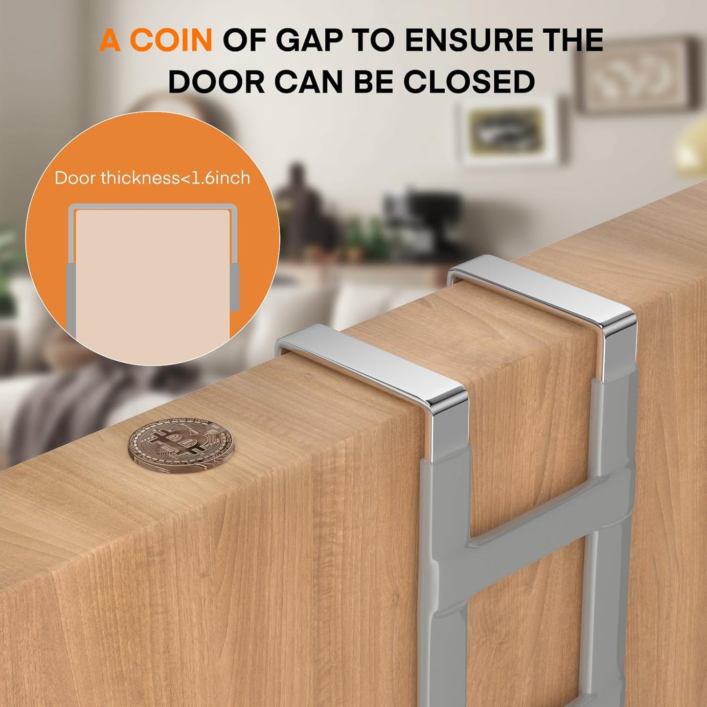 FYY Over The Door Hooks - 4 Pack Heavy Duty Dual-Hook Organizer Hanger with Non-Slip Rubber for Towels, Clothes, Hats & Bags Use in Bathroom, Bedroom, Kitchen - Fits Interior Doors Up to 1.6" Grey