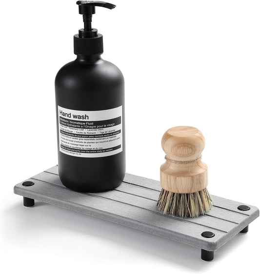 Fast Stone Drying Tray Diatomite Sponge Holder Mat, Kitchen Sink Organizer Sink Caddy, Kitchen & Bathroom Counter Makeup Vanity Dispenser Toothbrush Bottle Soap Dish Rack,Light Gray, 10" x 4"