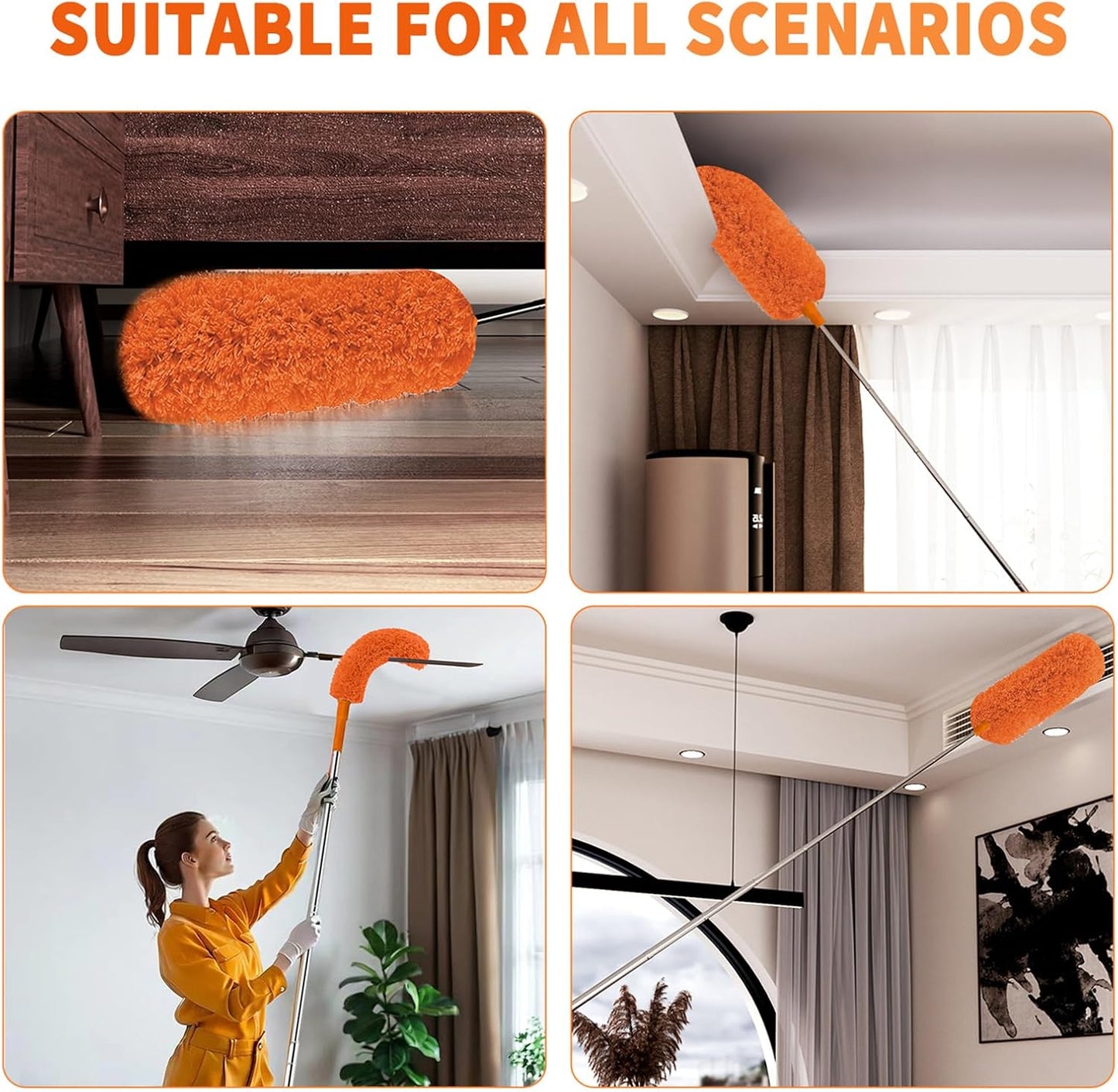 Cobweb Duster with Extension Pole,Cleaner Outdoor 110" Telescoping Extended Sspider Brush, Dusting Kit,Long Handle Reach for High Ceilings and Fans,Microfiber Webster Remover Tools Feather Dusters