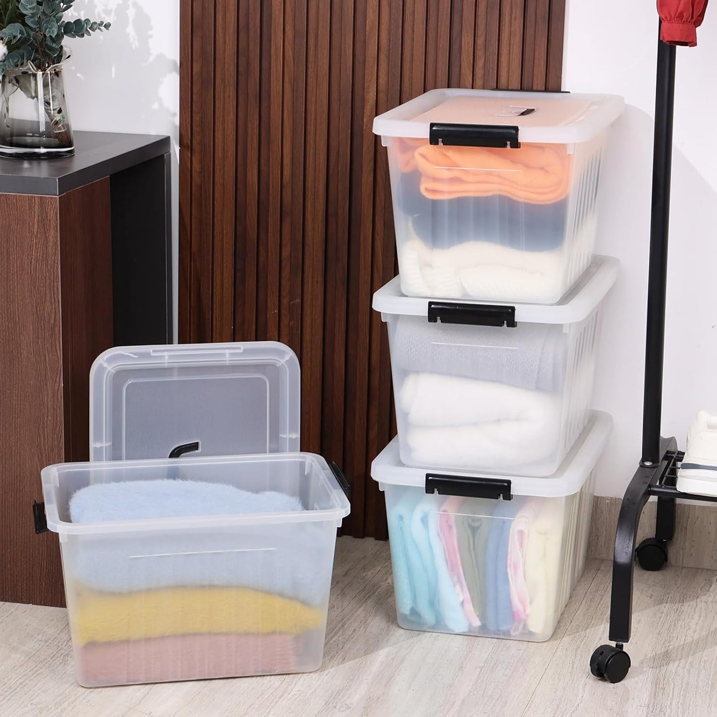 Zopnny 25 Quart Clear Storage Bin with Handle, Plastic Storage Latch Box with Lid, 4 Pack