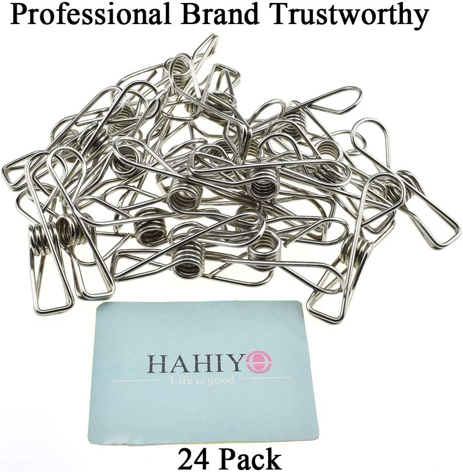 HAHIYO Clothespins Chip Clips All Metal Stainless Steel No Rust Stains Strong Grip in Heavy Wind 2 Inches 24 Pack Do Not Fall Apart Open Wide for Holding Clothes Snack Bag Clamps