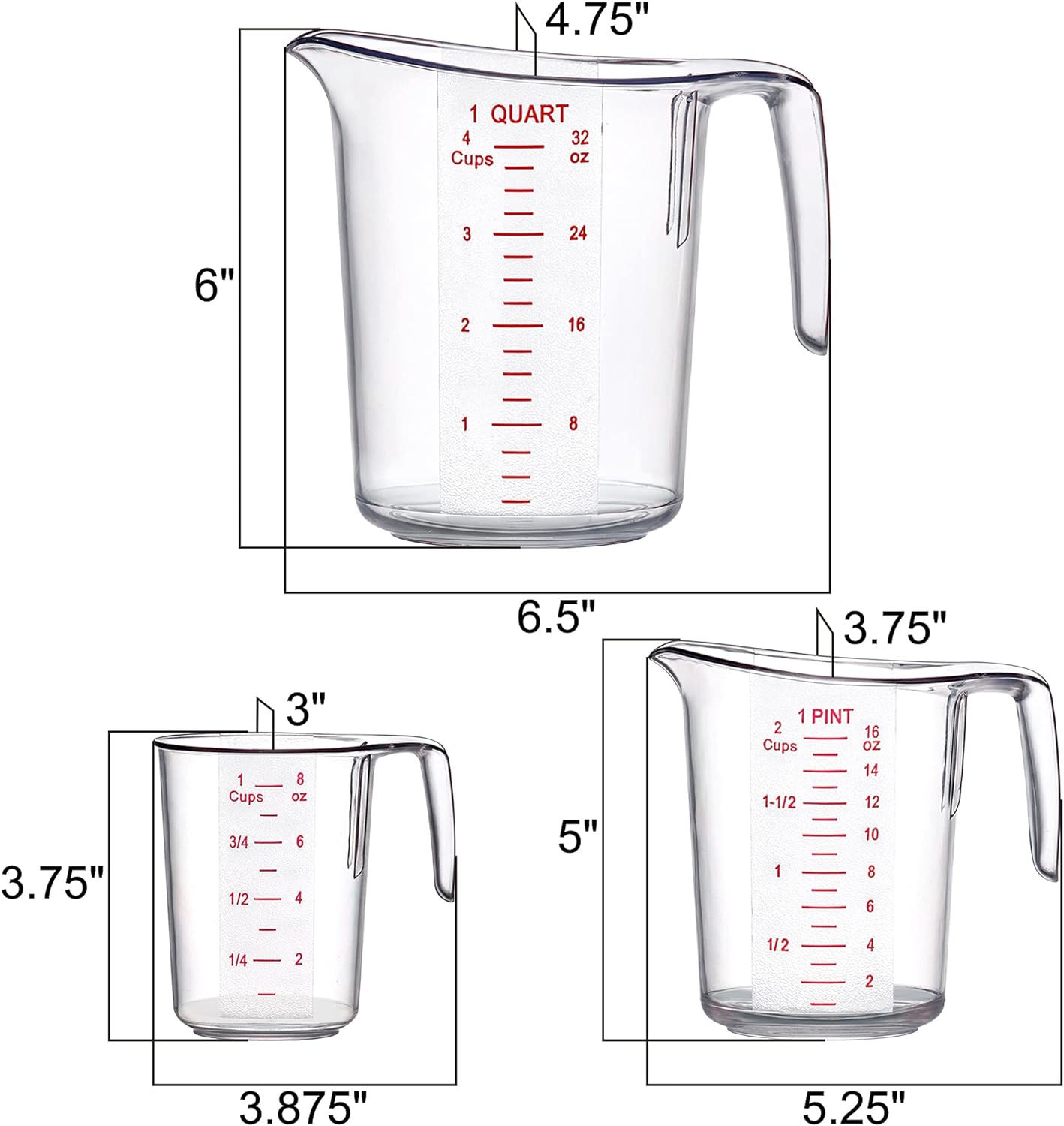 Amazing Abby - Melissa - Plastic Measuring Cups (3-Piece Set), Food-Grade Measuring Jugs, 1/2/4-Cup Capacity, Unbreakable, Stackable, Dishwasher-Safe, Great for Oil, Vinegar, Flour, and More