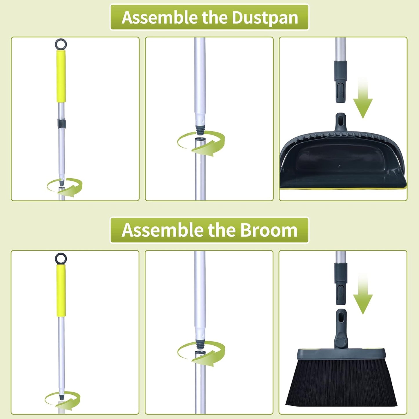 Broom and Dustpan Set for Home with 54" Long Handle, Upright and Lightweight Dust pan and Brush Combo for Kitchen Room Office Lobby Floor Cleaning, Dark Green