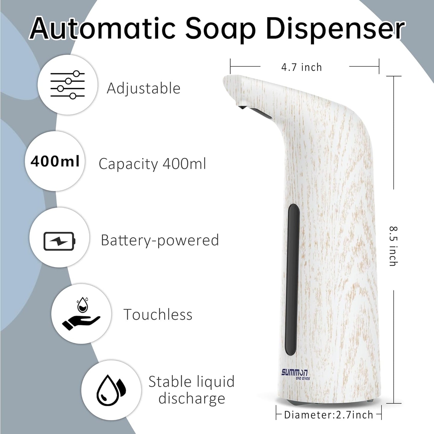 Automatic Soap Dispenser Touchless,400ML Hand & Dish Countertop Electric Liquid Dispenser with Sensor,4 Gear Adjustable Waterproof Battery Operated Kitchen Auto Soap Pump