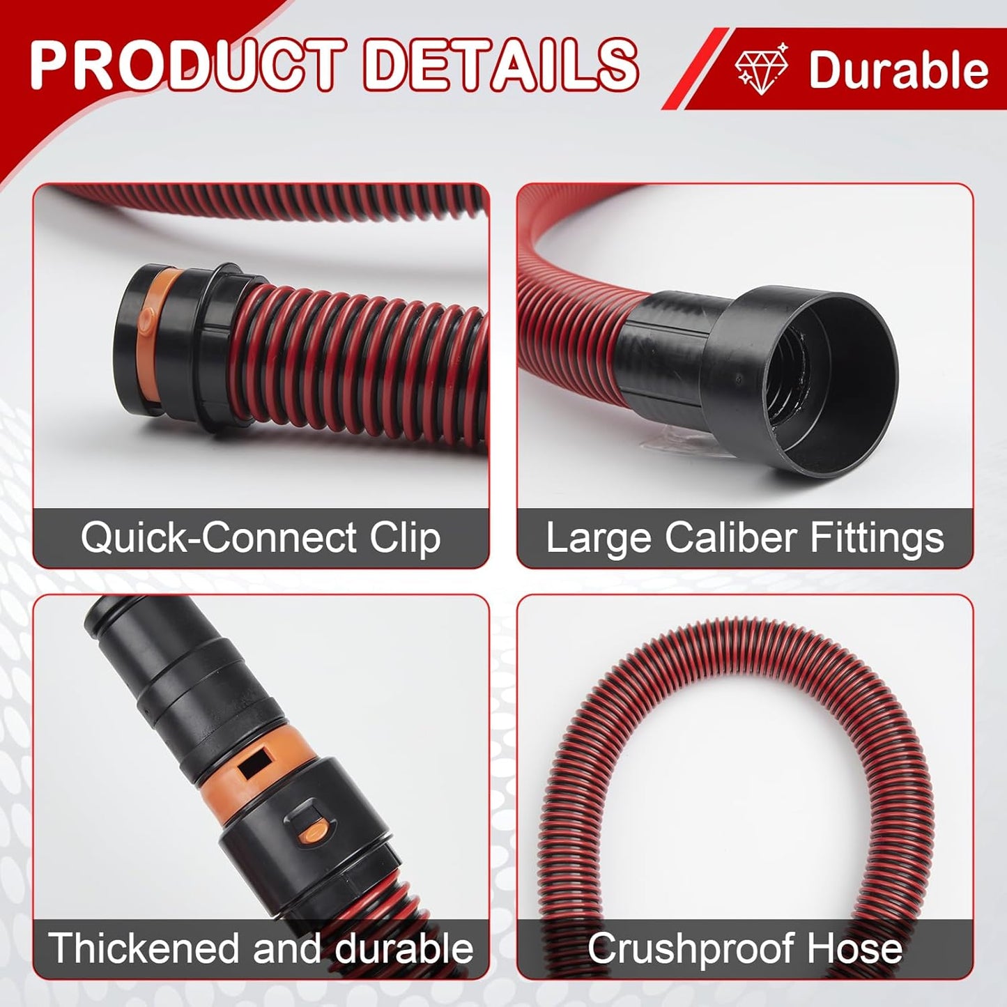 16FT Vacuum Hose Extension with 6 Adapter Attachments,Fits 1-1/4" Vacuum Cleaner Hose,Multi-Size Fittings0.9" to 1-3/4",Universal Shop Vac Accessories (Please Confirm Hose Size Compatibility)