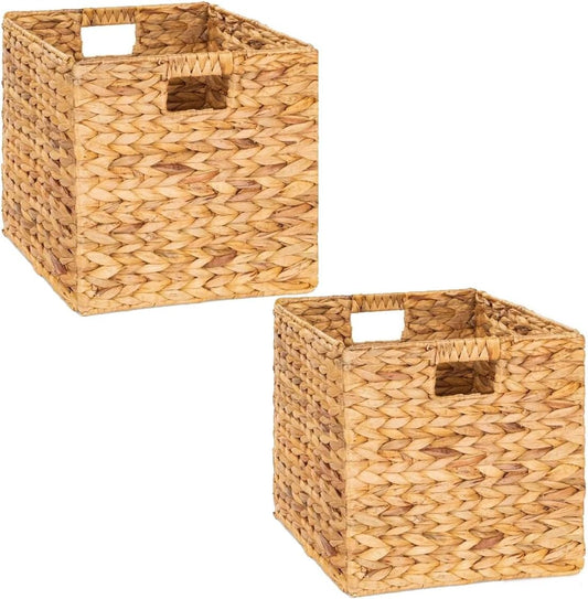 Storage Cube 10.5 x 10.5in, Wicker Storage Baskets for Shelves, Water Hyacinth Storage Baskets, Square Wicker Storage Basket (2 Packs 10.5in)