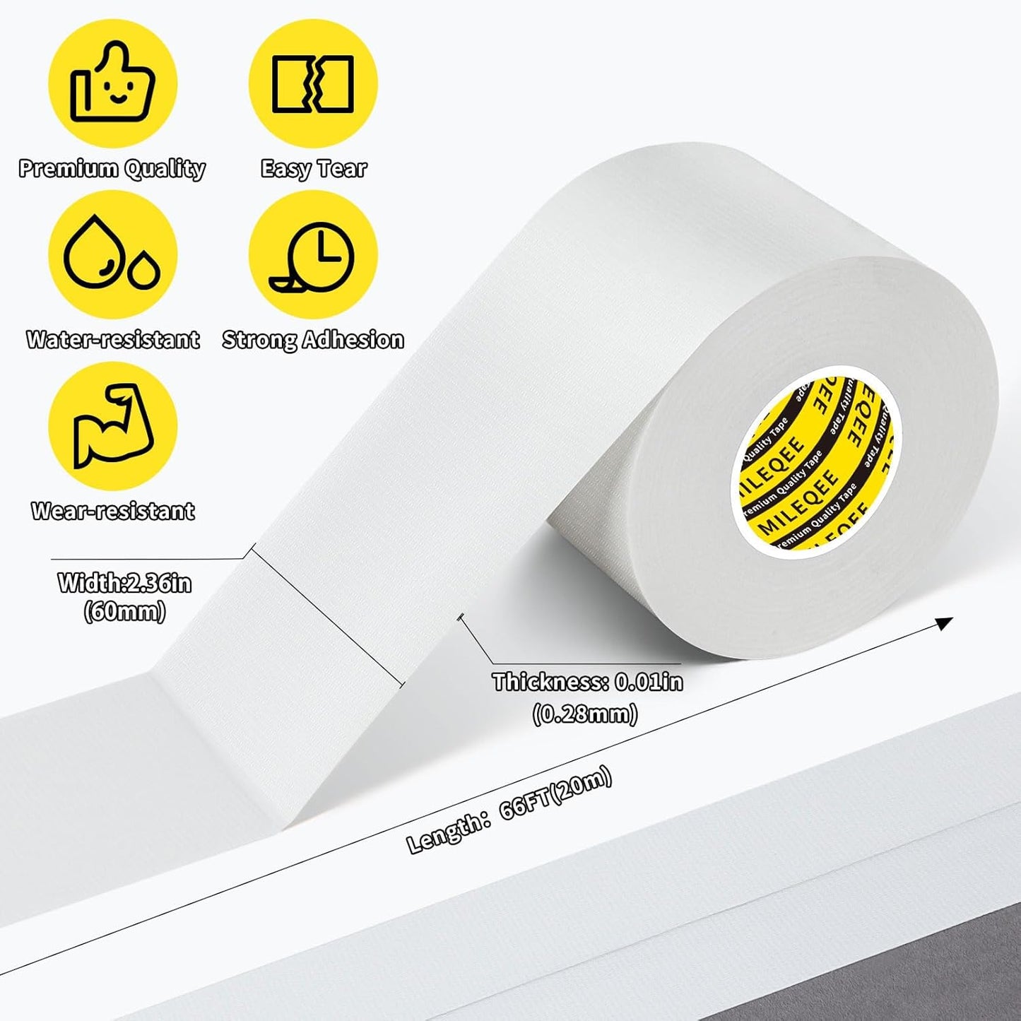 Duct Tape Heavy Duty Single Sided, Strong Adhesive High Strength, Waterproof Mesh Tape for Indoor and Outdoor Repairing Sealing Bonding, Easy Use Hand Tearable, 2.36 Inch x 66 Feet, White