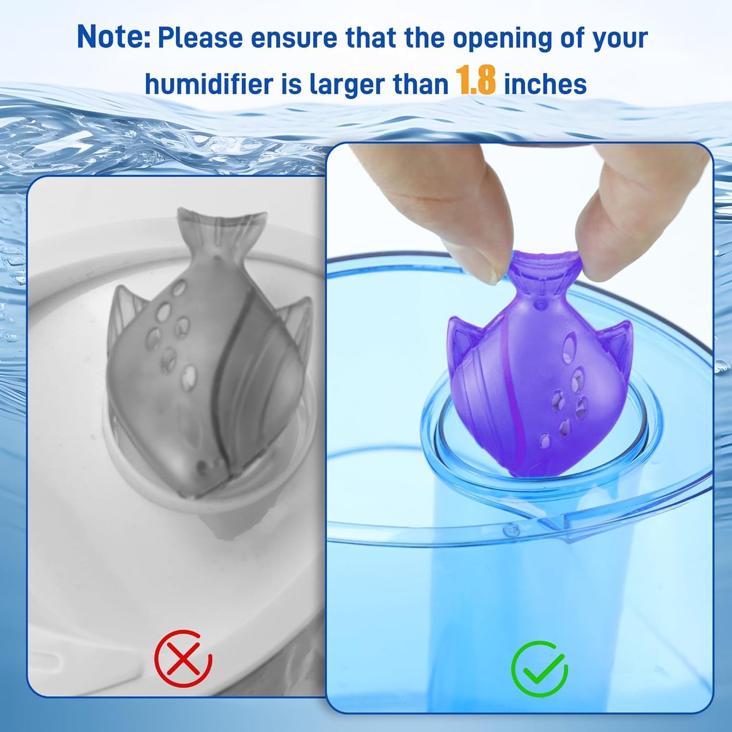 Funmit 12 Pack Universal Humidifier Cleaner Fish Compatible with Almost All Humidifiers and Fish Tanks, Equipped with Silver Ion Filter Balls, Prevents Hard Water Build-Up, Reduces Scale, Purple