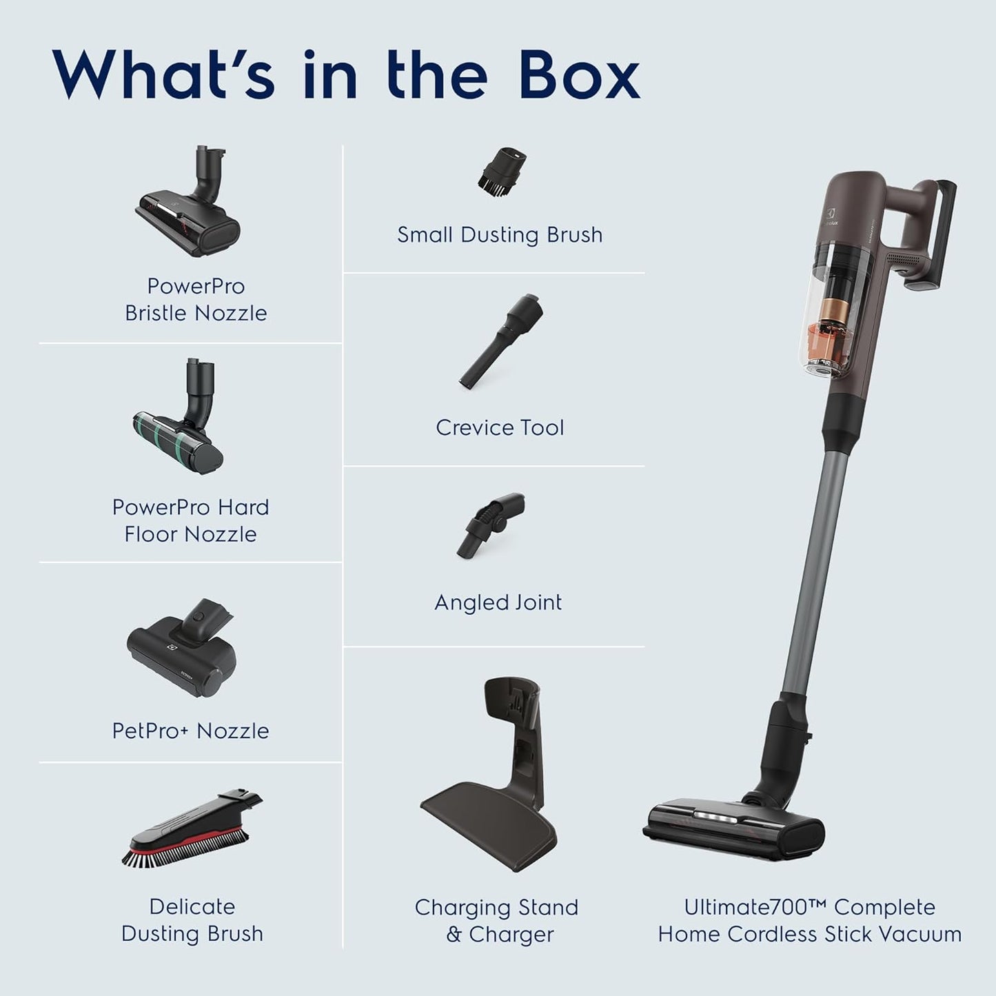 Electrolux Ultimate700 Complete Home Cordless Stick Vacuum with 3 Specialized Nozzles (Multi-Surface, Hard Floor & Pet), 50-Minute Run Time, 4 Power Modes, Walnut Brown