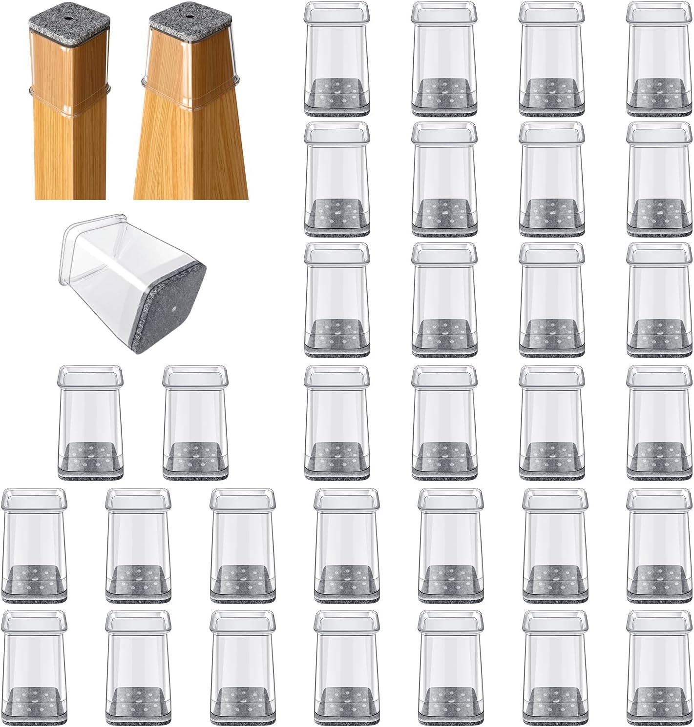 32 Pcs Square Chair Leg Floor Protectors - Silicone & Felt Furniture Pads for Hardwood Floors, Scratch-Resistant Noise-Reducing Chair Leg Caps, Fits Square Legs (1/2'' to 3/4'')