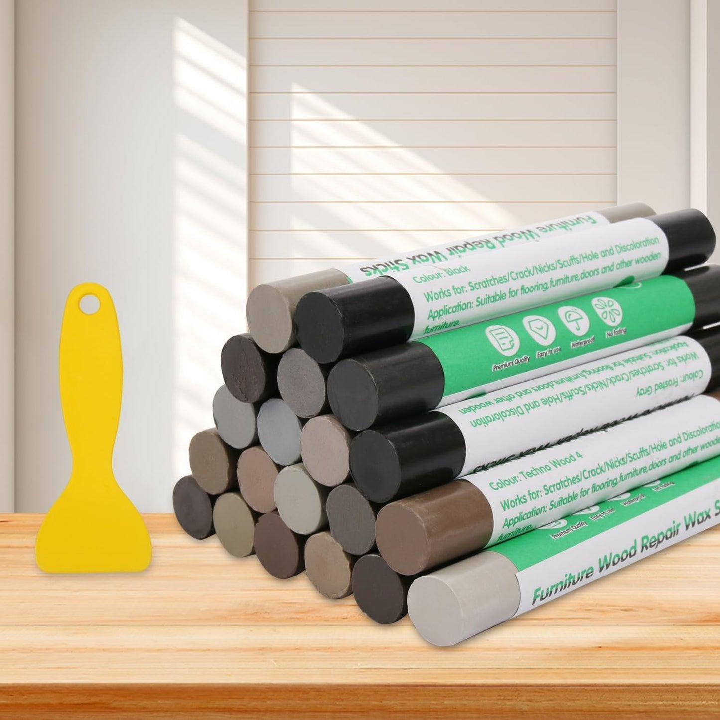 Furniture Markers Touch Up, 20 Colors Wood Filler Sticks, Wood Wax Crayons for Repairing Scratches, Scuffs, Cracks, Holes on Furniture, Floors, Cabinets, Tables, and Doors - Gray Series