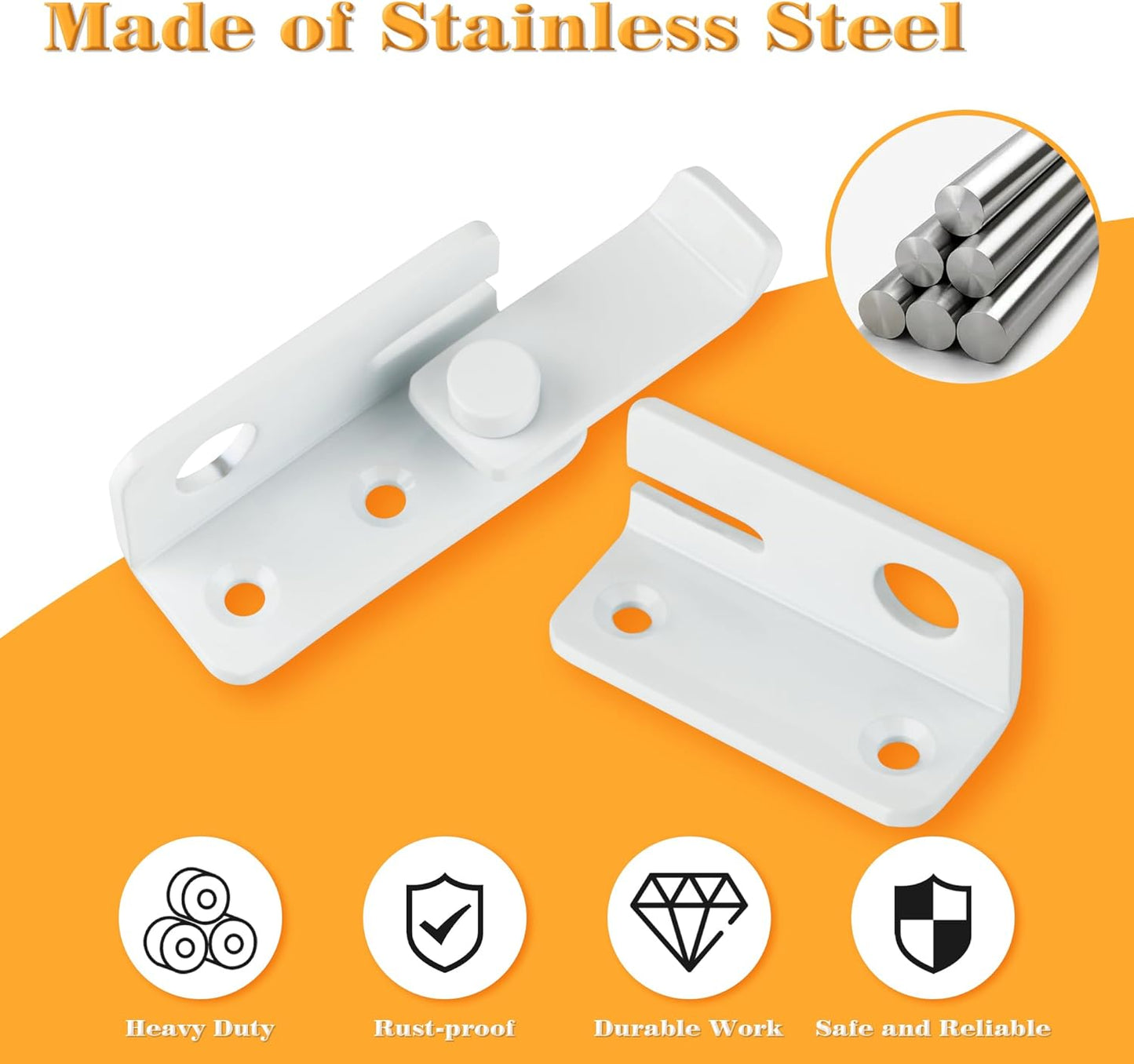 Alise Flip Latch Gate Latches Slide Bolt Latch Safety Door Lock Catch for Barn Cabinet Pet Cage Garden Bathroom Garage Window Sliding Door,Stainless Steel White Finish MS3006R-W