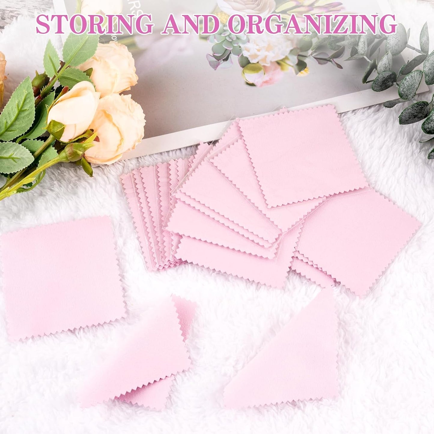 50 Pack Jewelry Polishing Cloth, 3.15" x 3.15" Pink Cleaning Cloths, Small Silver Cleaning & Polishing Cloth for Jewelry, Individually Wrapped.