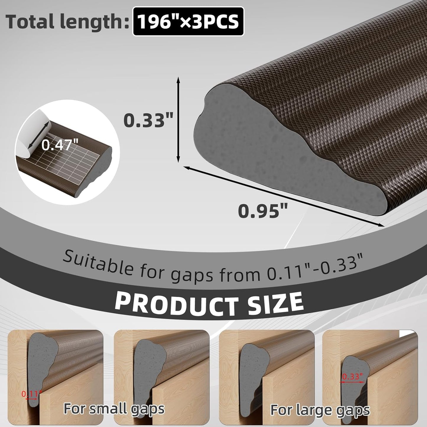 3Pcs×196" Wedge Weather Stripping Door Seal Strip for Door Frame & Window,Self Adhesive Window Insulation Draft Stopper Seal for Winter,Gray Foam Door Gap Filler for Soundproofing Light Blocker,Brown
