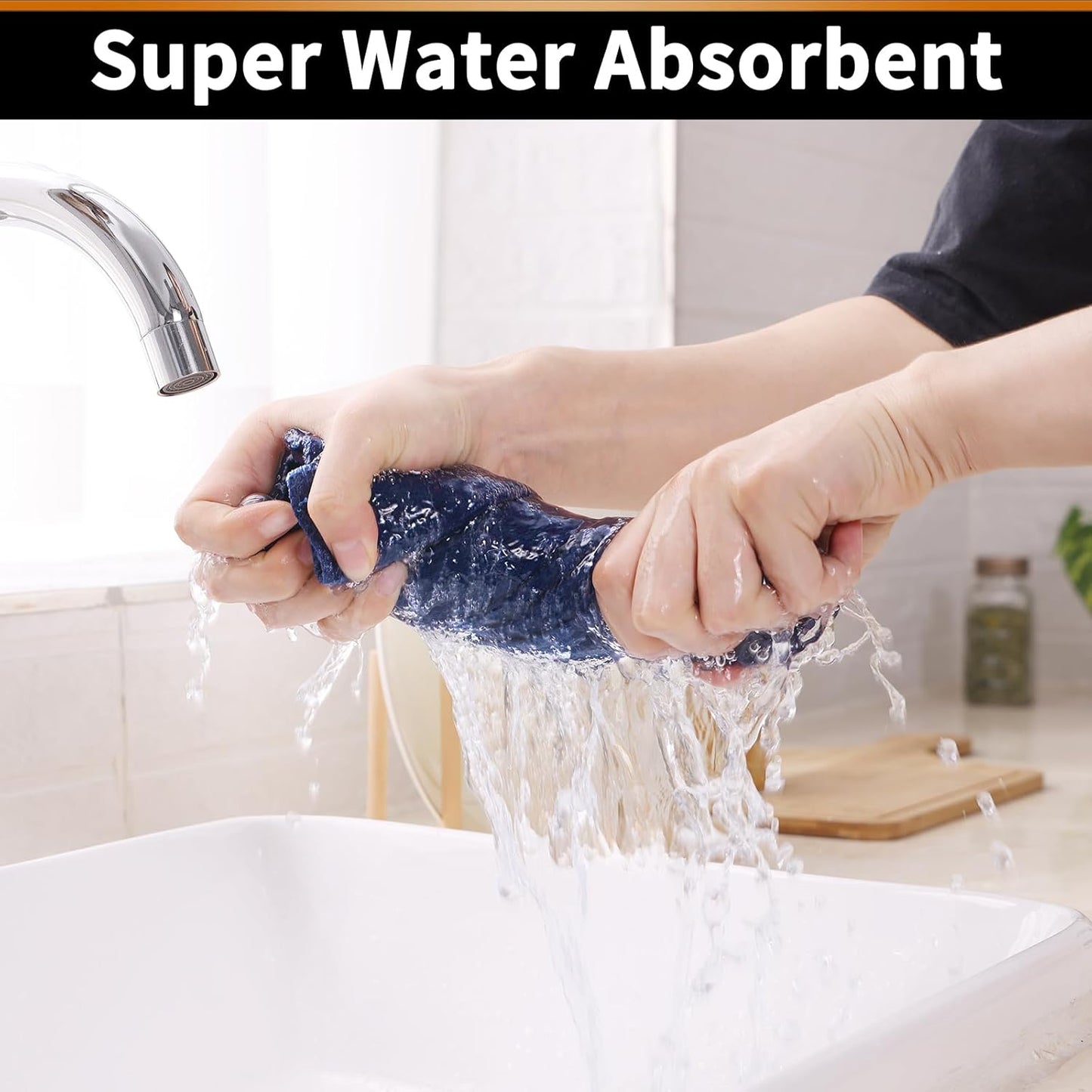 Homaxy 100% Cotton Kitchen Towels and Dishcloths Set - 8 Pack Waffle Weave Soft and Absorbent Dish Towels - 26 X 16 Inch and 12 X 12 Inch - Navy Blue