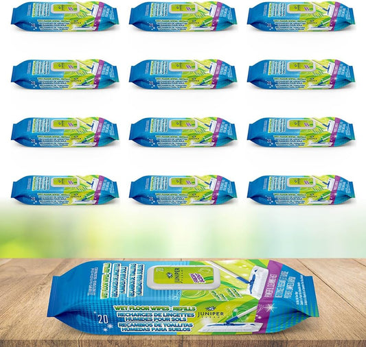 Wet Floor Wipes, Multi Surface Floor Cleaner Wet Mop Pads Fit Swiffer Sweeper Mop, Fresh Scent & Plant-Based Textured Cloth Trap Absorb Dirt, 20 Count (Pack of 12)