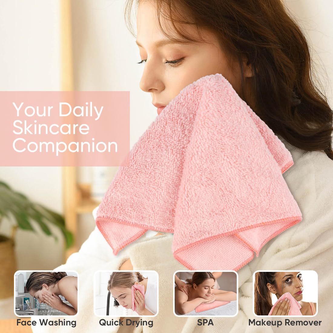 HOMEXCEL Microfiber Washcloths 12 Pack, Highly Absorbent and Soft Face Towel, Multi-Purpose Wash Cloths for Bathroom, Gym, Hotel, Spa and Kitchen, Multicolor 12x12 Inch, Pink