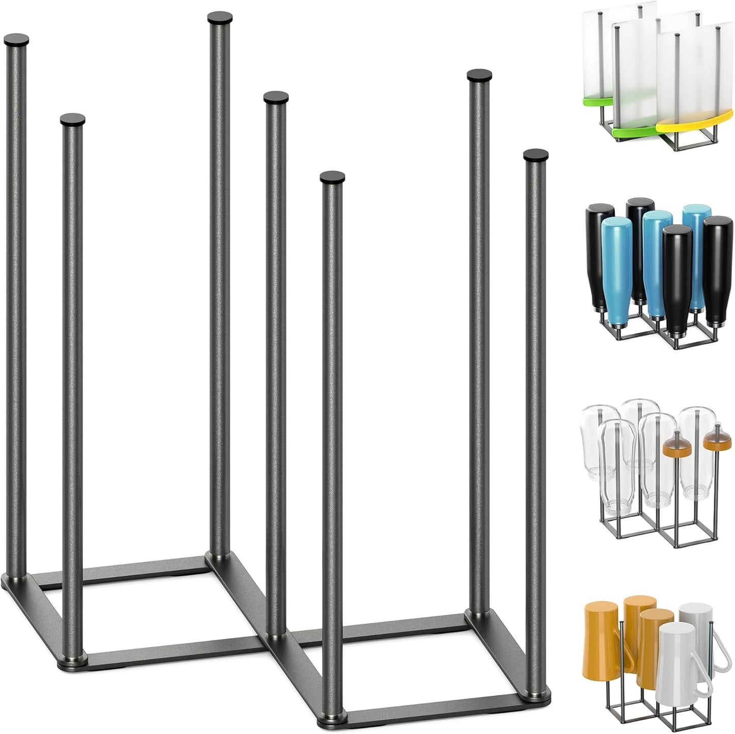 Foldable Bottle Drying Rack, Baby Bottle Drying Rack, Collapsible Cup Draining Holder, Retractable Reusable Storage Bag Dryer with Non-Slip Bottom - Stainless Steels (Starlight Gray)