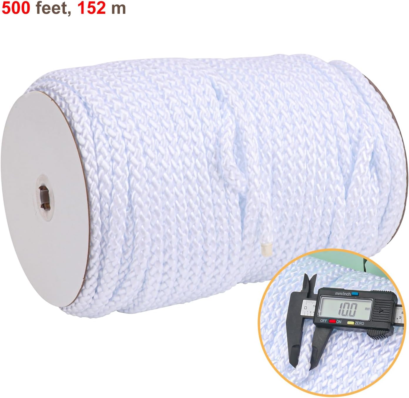 3/8 Inch White Polyester Rope - 250 White Low Stretch Polyester Rope for Hiking, Kayaking, Tarps, Camping