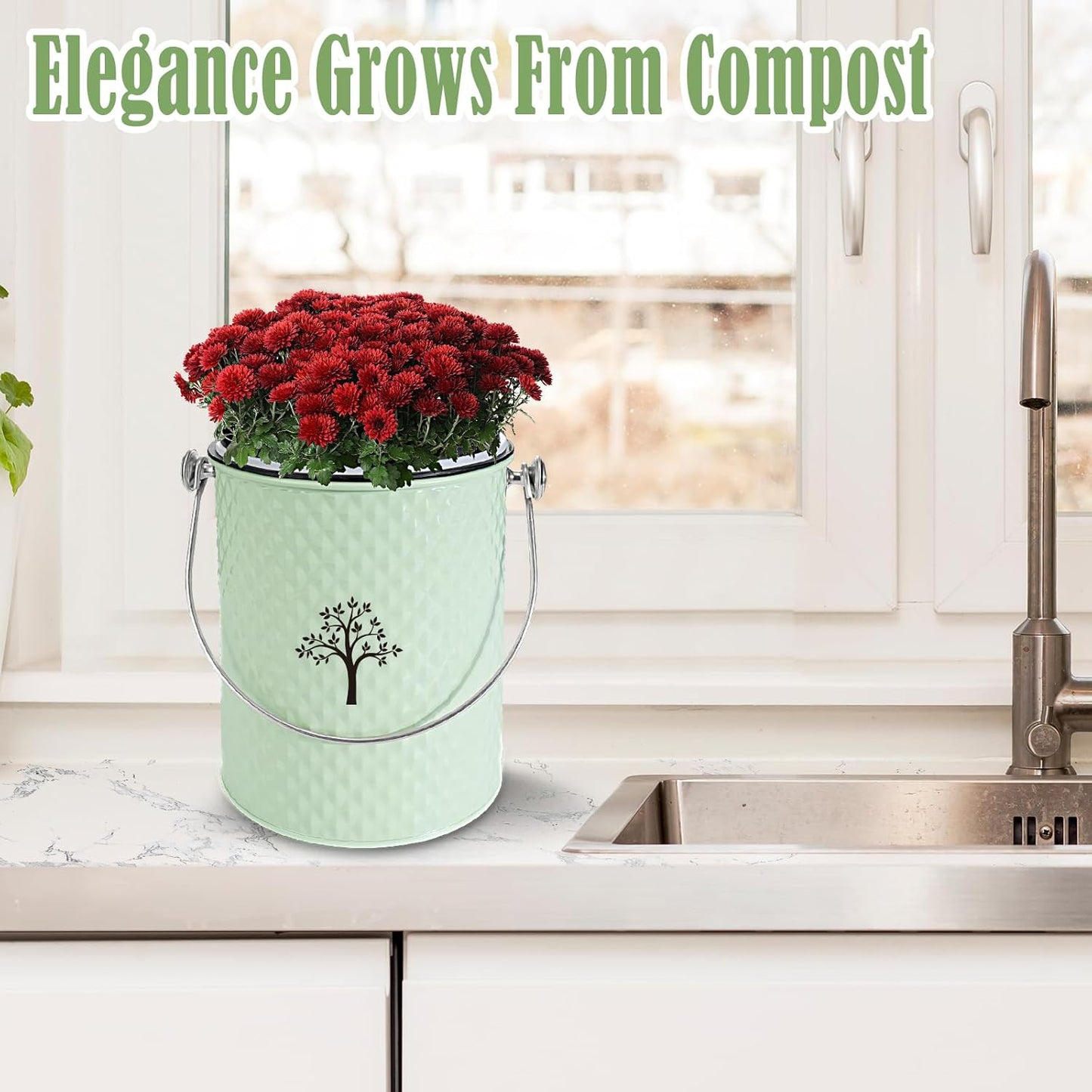 AOSION Countertop Compost Bin Kitchen，Odorless Indoor Compost Bin with Lid and Compost Bags,Compost Bucket Composter Container for Food Waste,Green