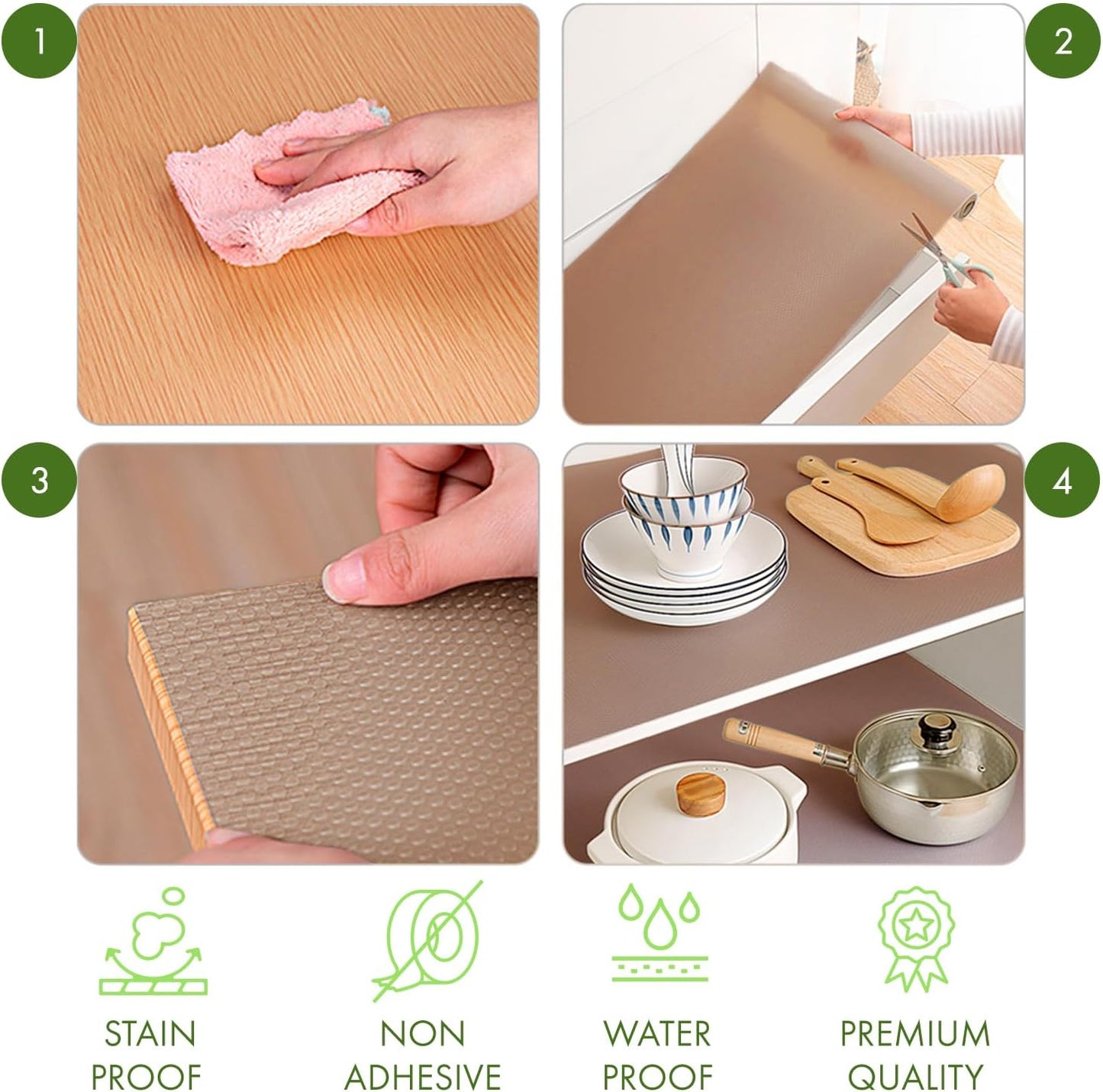 EVALAND 17.7" x 33 FT Non-Slip Shelf Liner, Non-Adhesive, BPA-Free, Waterproof Pantry Liner for Shelves, Easy to Cut, Oil-Proof Shelf Liners for Kitchen, Cabinets, Drawers, Refrigerator, Beige