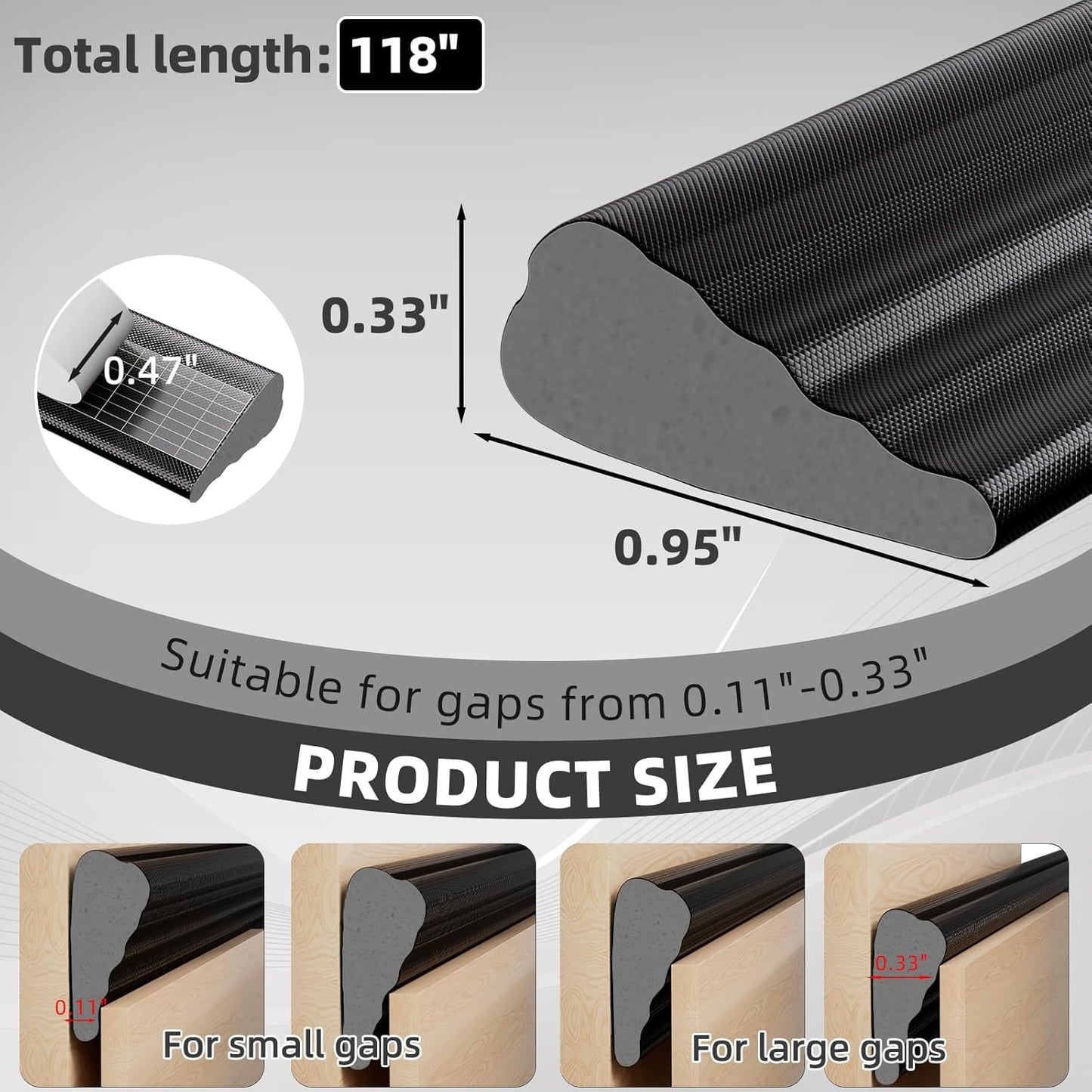 118" Wedge Weather Stripping Door Seal Strip for Door Frame & Window,Self Adhesive Window Insulation Draft Stopper Seal for Winter,Gray Foam Door Gap Filler for Soundproofing Light Blocker,Black