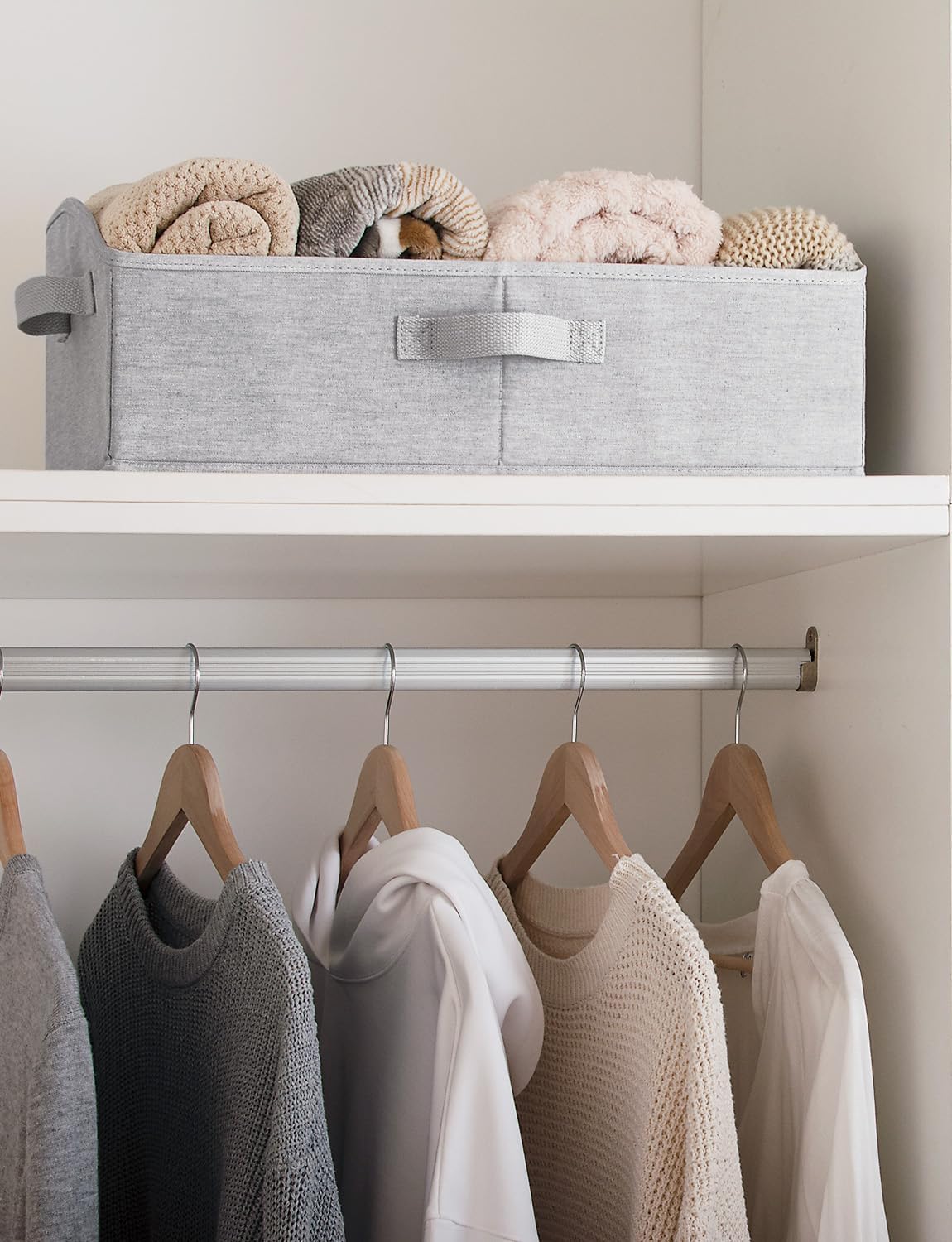 StorageWorks Closet Storage Bins, Trapezoid Organizer Box for Shelves, Fabric Clothes Bin, Foldable Organizing Baskets with Handles, Large, Light Grey, 3-Pack