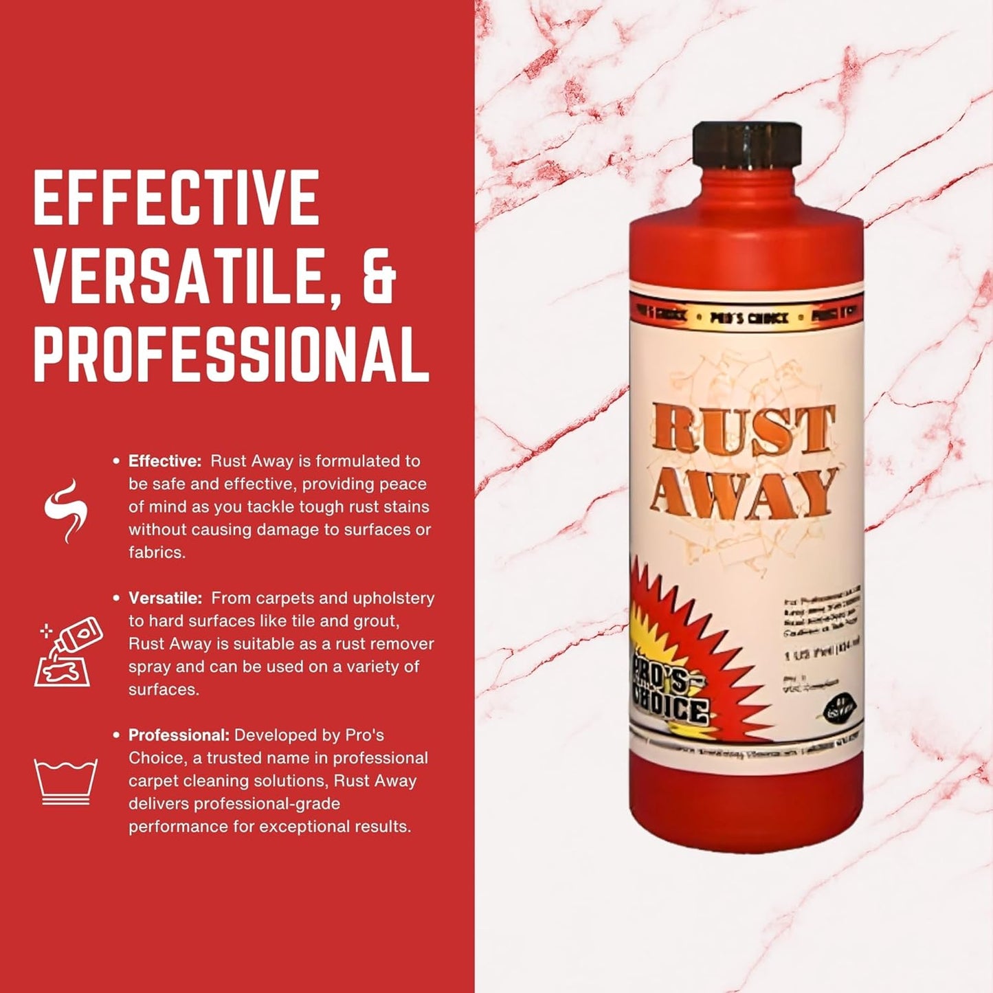 Pro's Choice Rust Away Rust Remover - Powerful Stain Remover & Rust Cleaner - Rust Stain Remover for Carpets, Upholstery, and Surfaces - Bathroom Stain Remover for Multiple Surfaces (16 fl. oz)