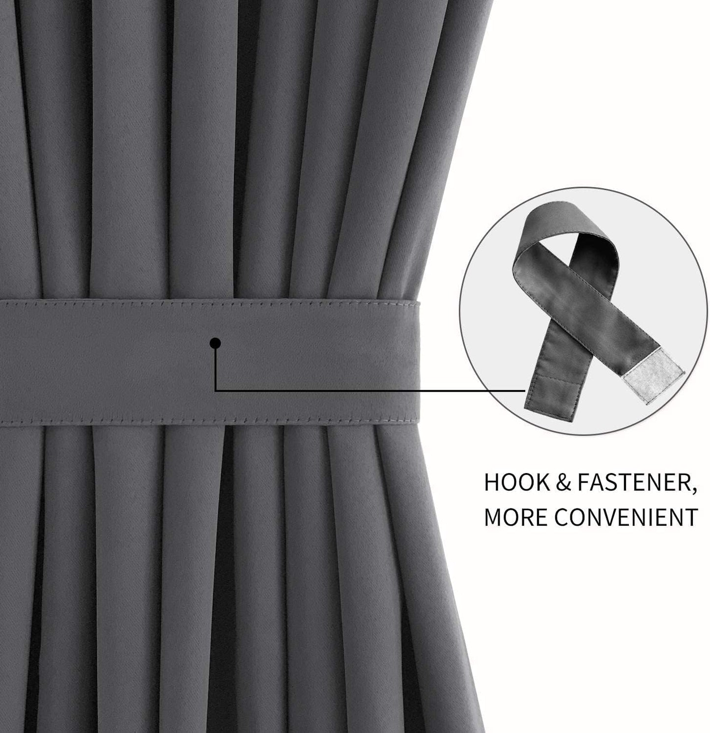 DWCN French Door Curtains – Rod Pocket Thermal Blackout Curtain for Window/Patio Doors/Doorways/Classroom/Kitchen for Privacy, 54W by 80L Inches, 1 Panel with Tieback, Dark Grey