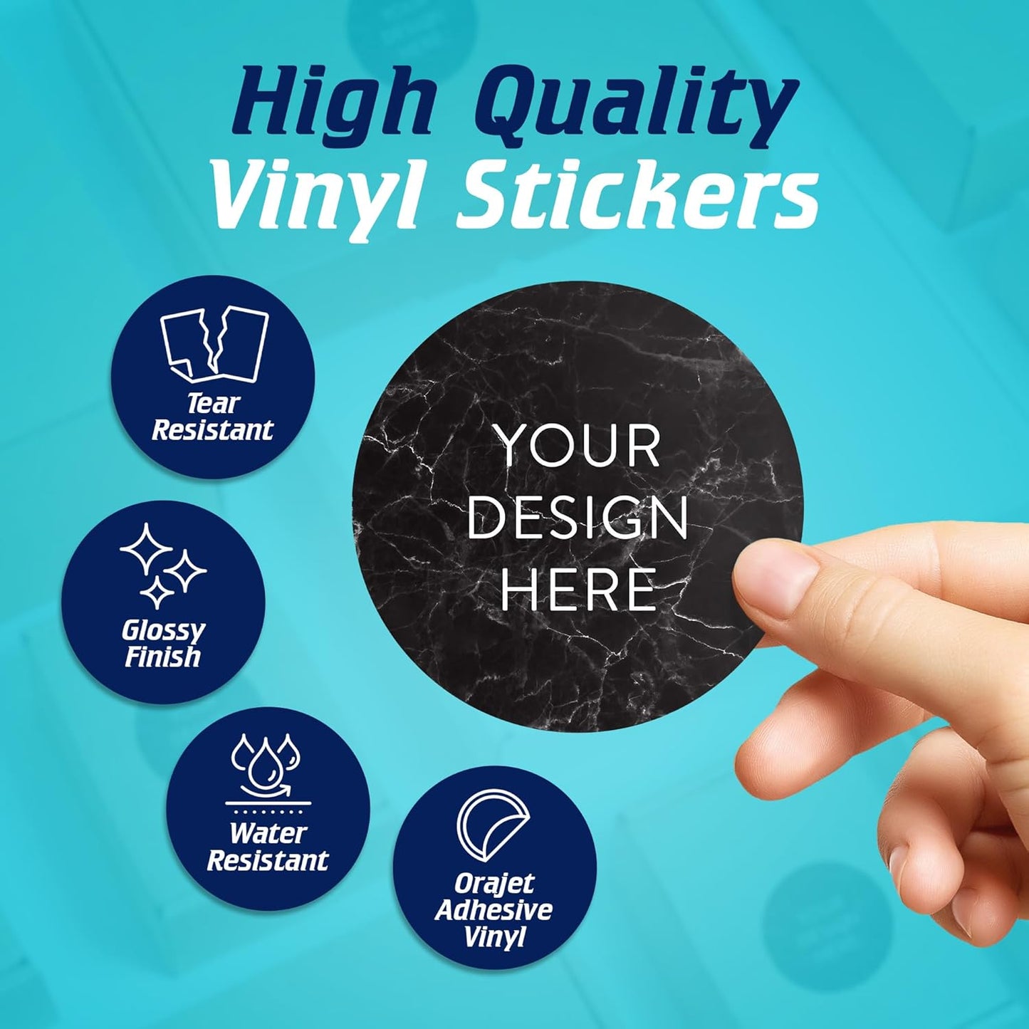 100 Custom Vinyl Stickers - Upload Your own Image, Text, Design, Logo - Personalized Logo Labels for Handmade, Packaging, Bottle, Jars, Candle, Brand Stickers (Black Marble, 3x3)