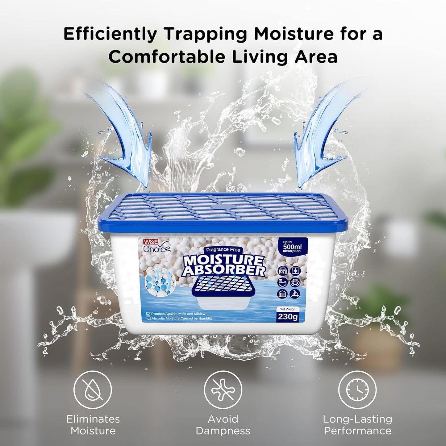 W&E Choice Moisture Absorbers, Portable Humidity Absorber Boxes for Your Bathroom, Closet & Car, Dehumidifier with Fragrance Free, 12 Pack