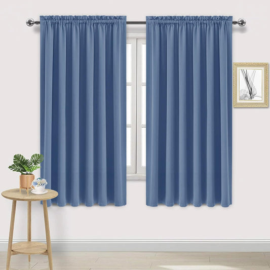 DWCN Blackout Curtains for Living Room Thermal Insulated, Energy Saving & Noise Reducing Bedroom Curtains, Dusty Blue, W 70x L 72 Inch, Set of 2 Rod Pocket Curtain Panels