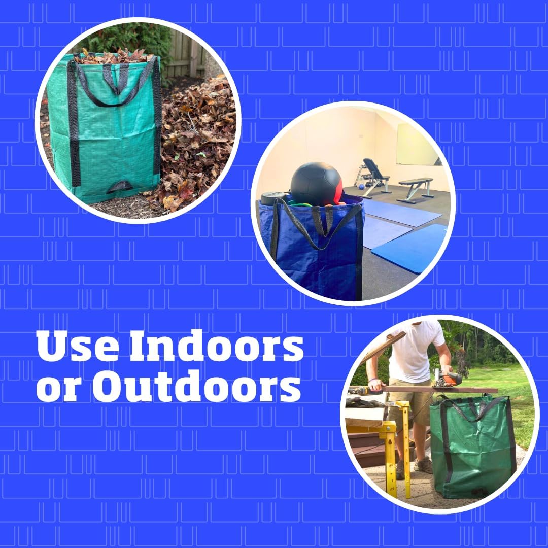 DURASACK Heavy Duty Home and Yard Bags 48-Gallon Reusable Self-Standing Lawn and Leaf Bags Garbage Can with Reinforced Handles, Gingham Green, 3 Pack