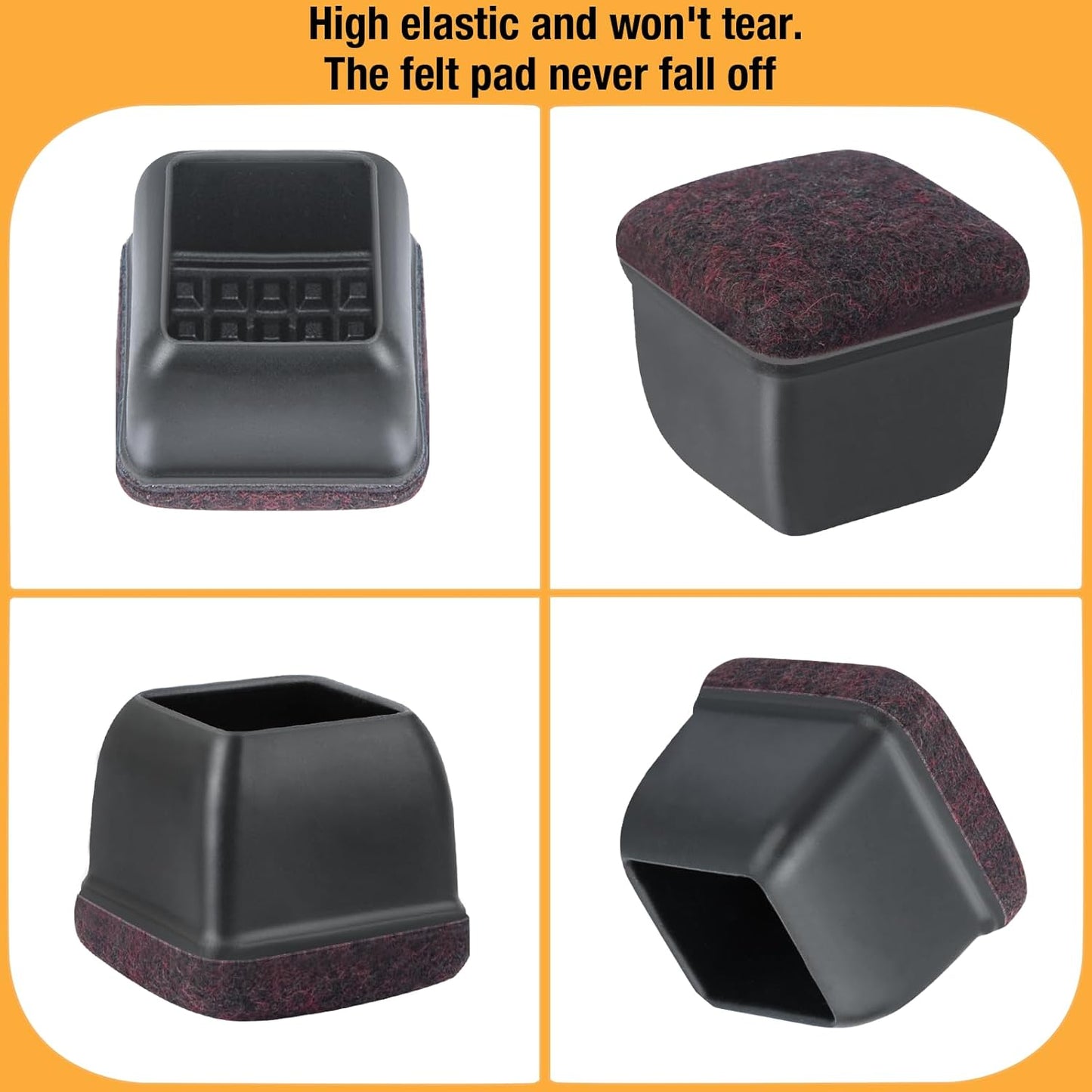 24 Pcs Extra Large Square Chair Leg Floor Protectors, Silicone Chair Leg Protectors for Hardwood Floors, High Elastic Chair Leg Caps, Protect Wooden Floors from Scratching (Fit: 1-2/5" - 1-4/5")