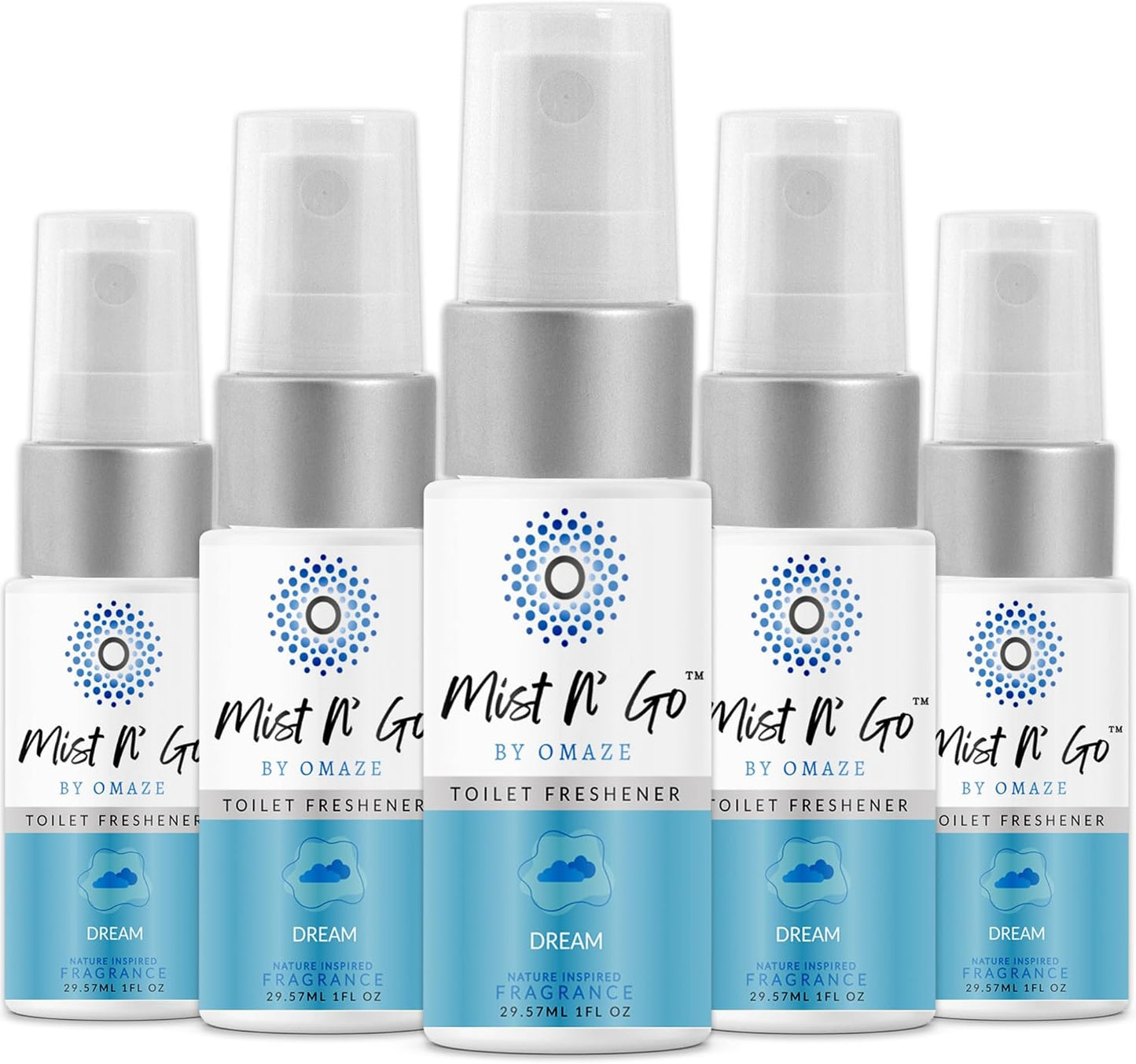 Mist N’ Go by Omaze Travel Bathroom Spray for Toilet Spray Odor Eliminator - Travel Toilet Spray for Bathroom Air Freshener Spray for Bathroom Deodorizer - Dream Travel Size (1oz x5)