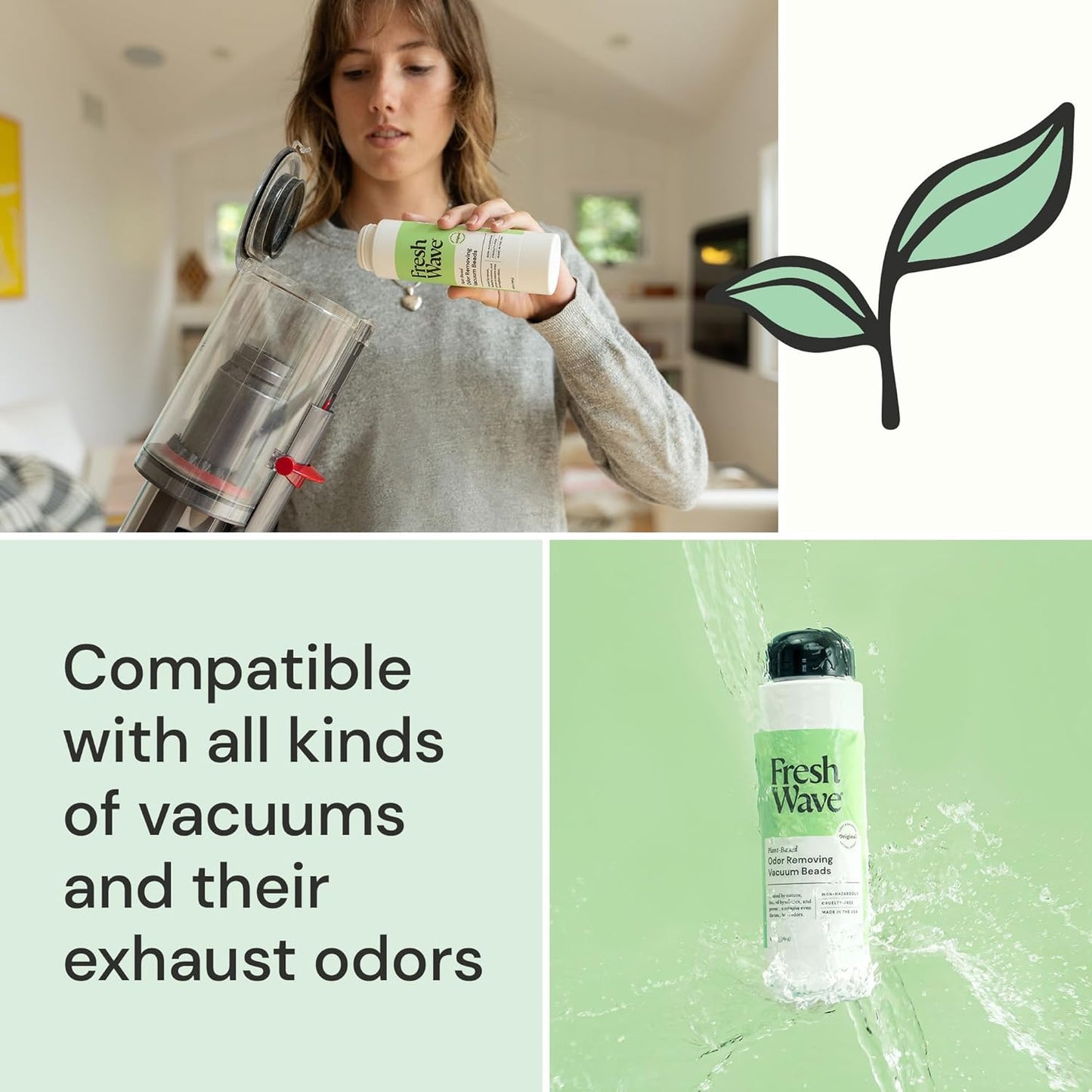 Fresh Wave Vacuum Odor Eliminating & Deodorizer Beads, 5.25 oz. | Pack of 2 | Safer Odor Relief | Natural Plant-Based Odor Eliminator | Odor Absorbers for Home | Keeps Vacuum Fresh Between Uses