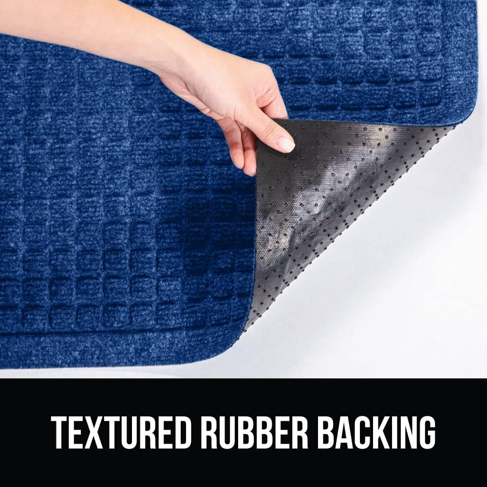 GORILLA GRIP Front Door Mat, Indoor Outdoor Ultra Absorbent HydroAbsorb Doormat, Absorbs Up to 1.7 Cups of Water, Stain and Fade Resistant, Rubber Backing Doormats, Captures Dirt, 29x17 Blue