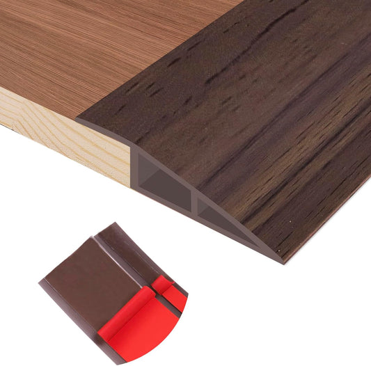 Floor Transition Strip Self Adhesive Vinyl Door Threshold for Doorways Carpet Edging Trim Overlap Edge Reducer for Laminate Floor, Carpet, Tile (Deep Brown Wood Grain, 1/5" to 2/5", 6.6Ft)