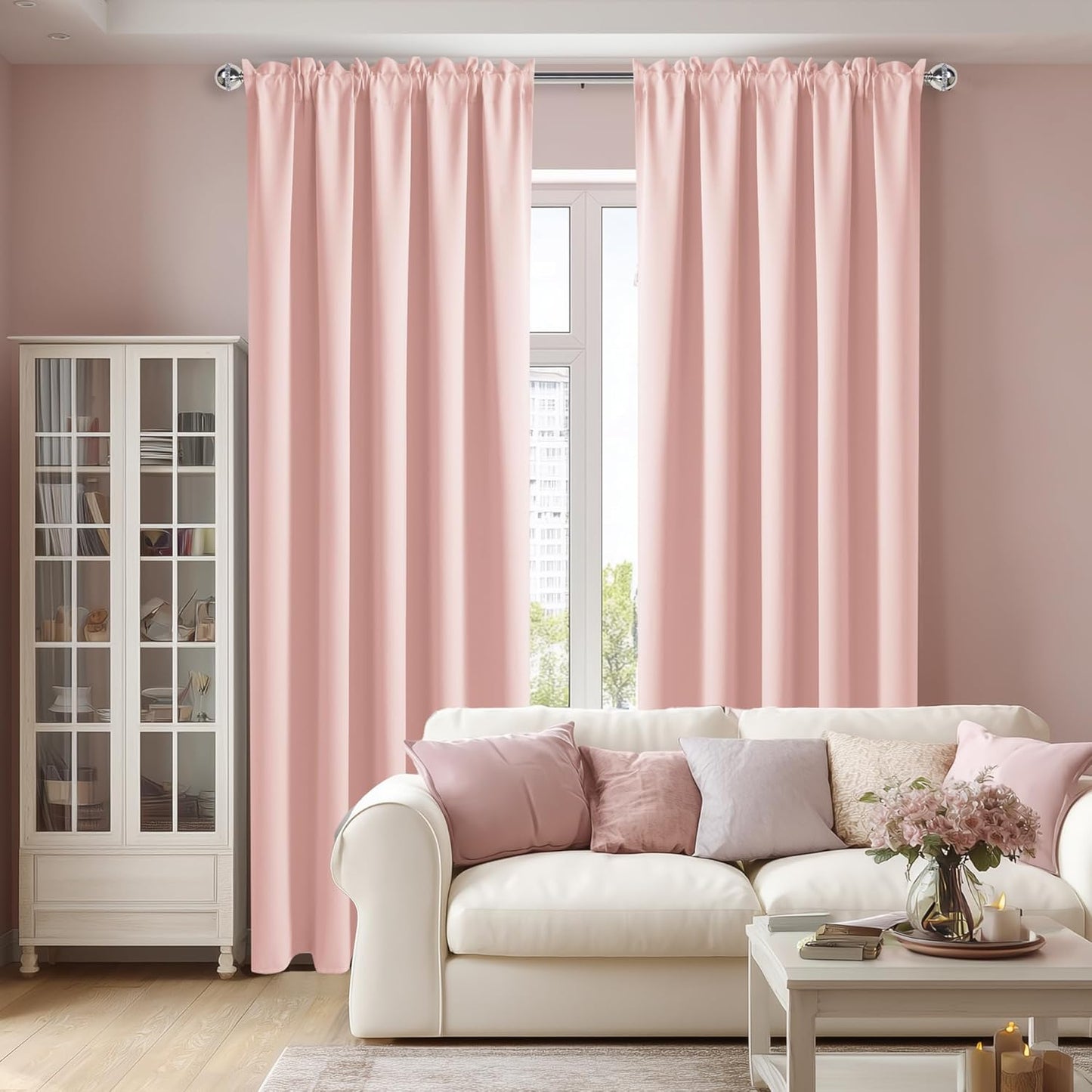 DWCN Blackout Curtains for Living Room Thermal Insulated, Energy Saving & Noise Reducing Bedroom Curtains, Blush Pink, W 70x L 84 Inch, Set of 2 Rod Pocket Curtain Panels