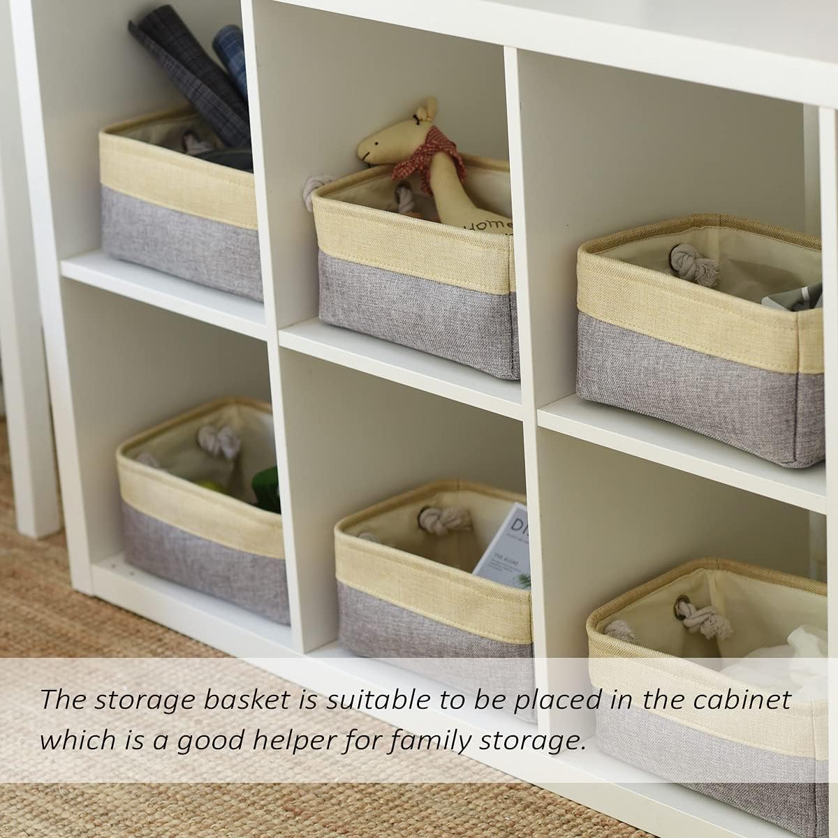 TcaFmac Organization and Storage Bins for Shelves - Small 6 Pack 12x8x5.2 inch Collapsible Storage Basket for Organizing, Fabric Storage Cubes for Gifts Empty for Toy Books (Gold & Grey)